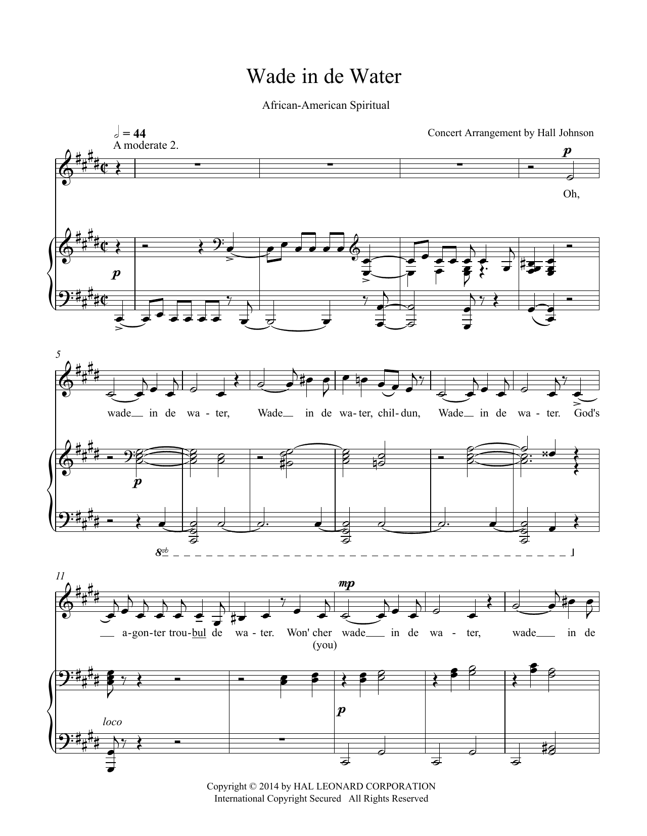 Download Hall Johnson Wade in de Water (C-sharp minor) Sheet Music