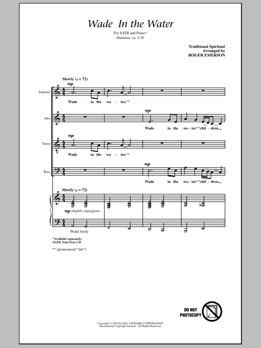 Download Roger Emerson Wade In The Water Sheet Music