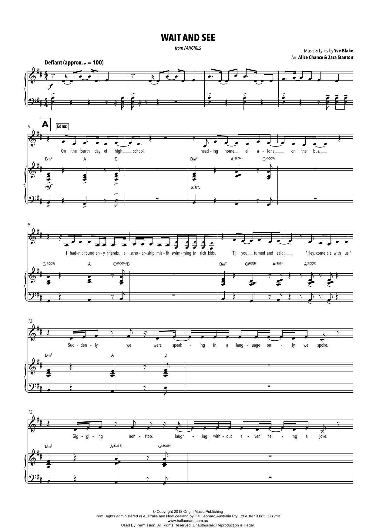 Download Yve Blake Wait And See (from Fangirls) (arr. Alic Sheet Music