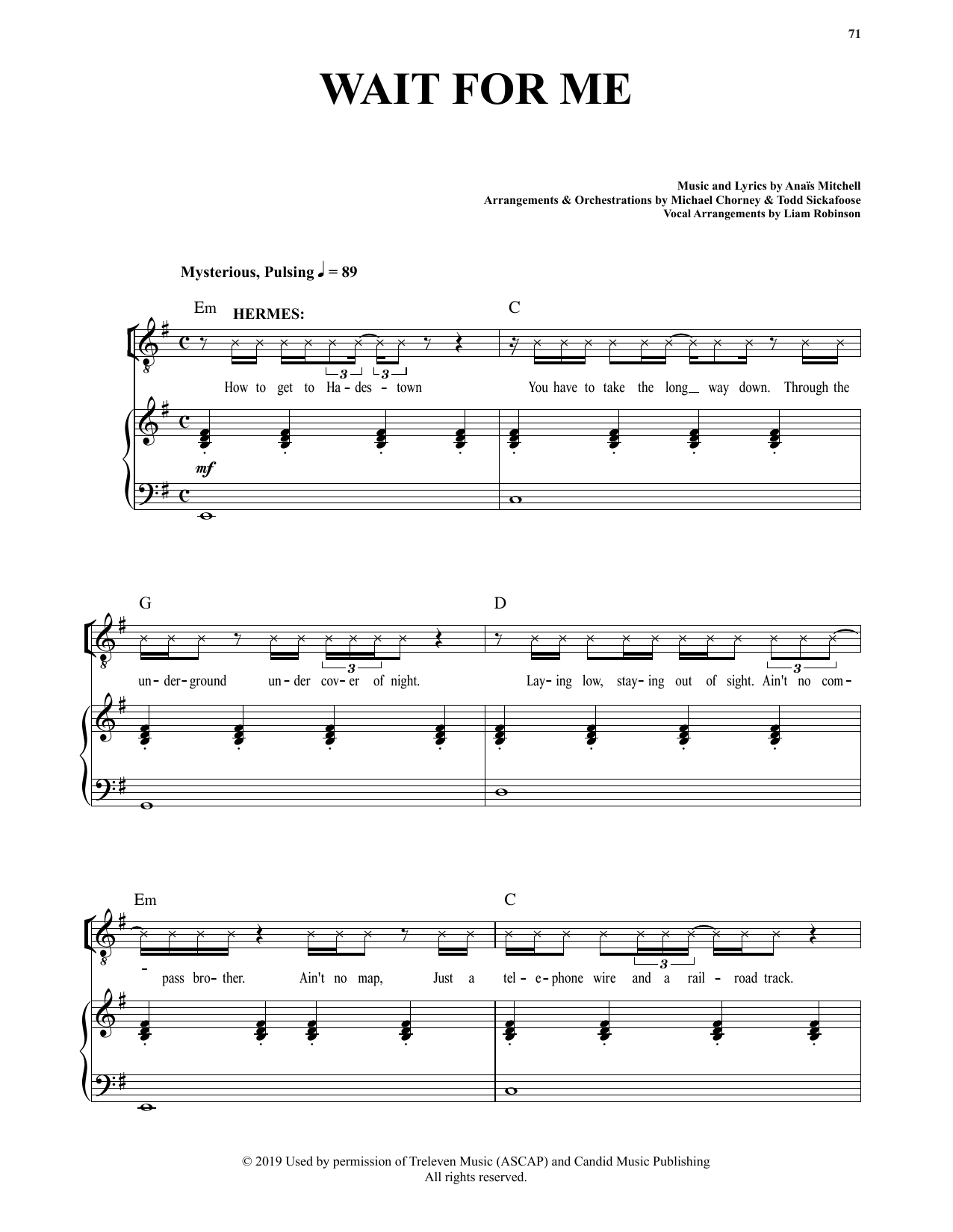Download Anais Mitchell Wait For Me (from Hadestown) Sheet Music