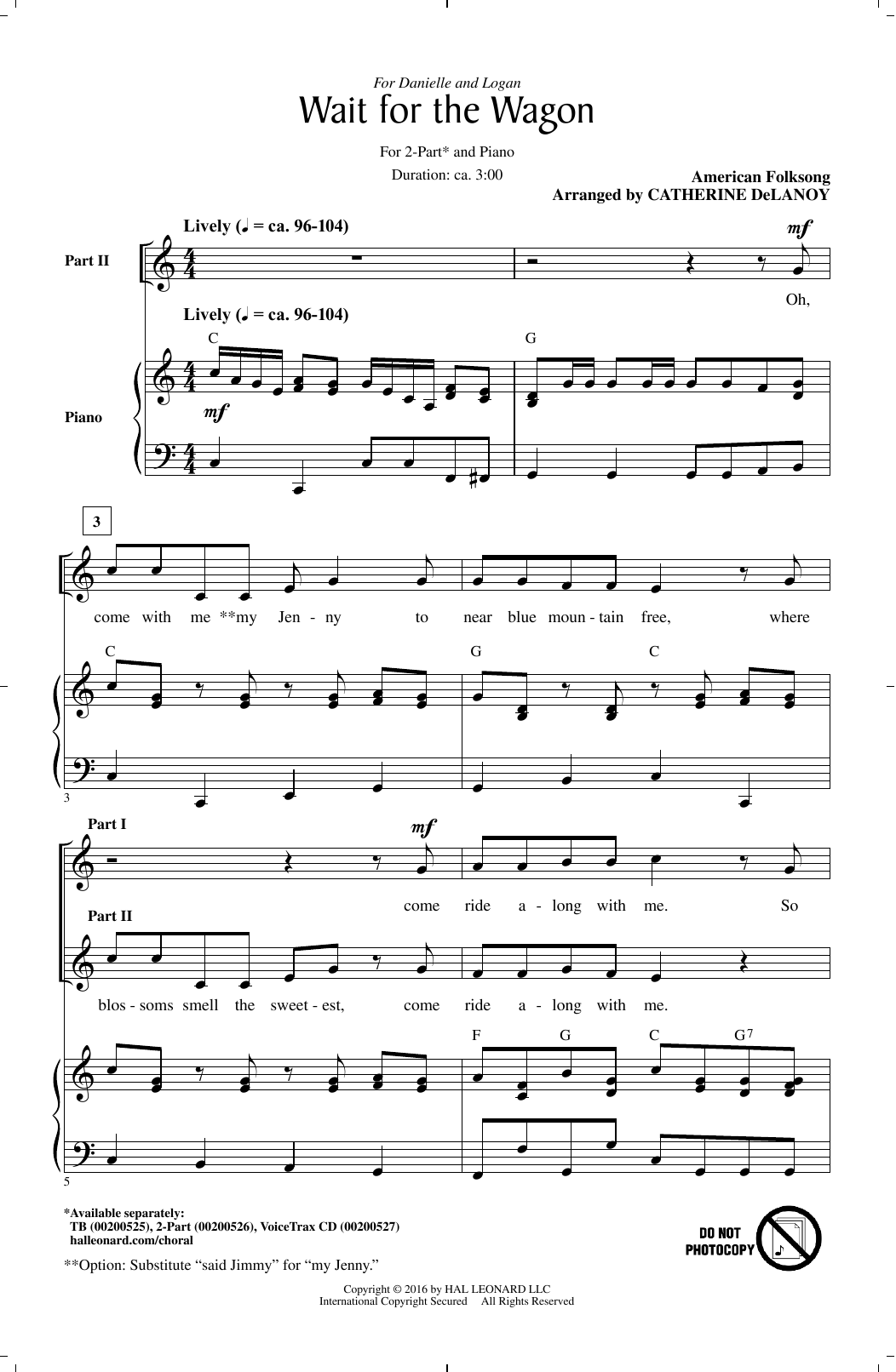 Download Catherine DeLanoy Wait For The Wagon Sheet Music