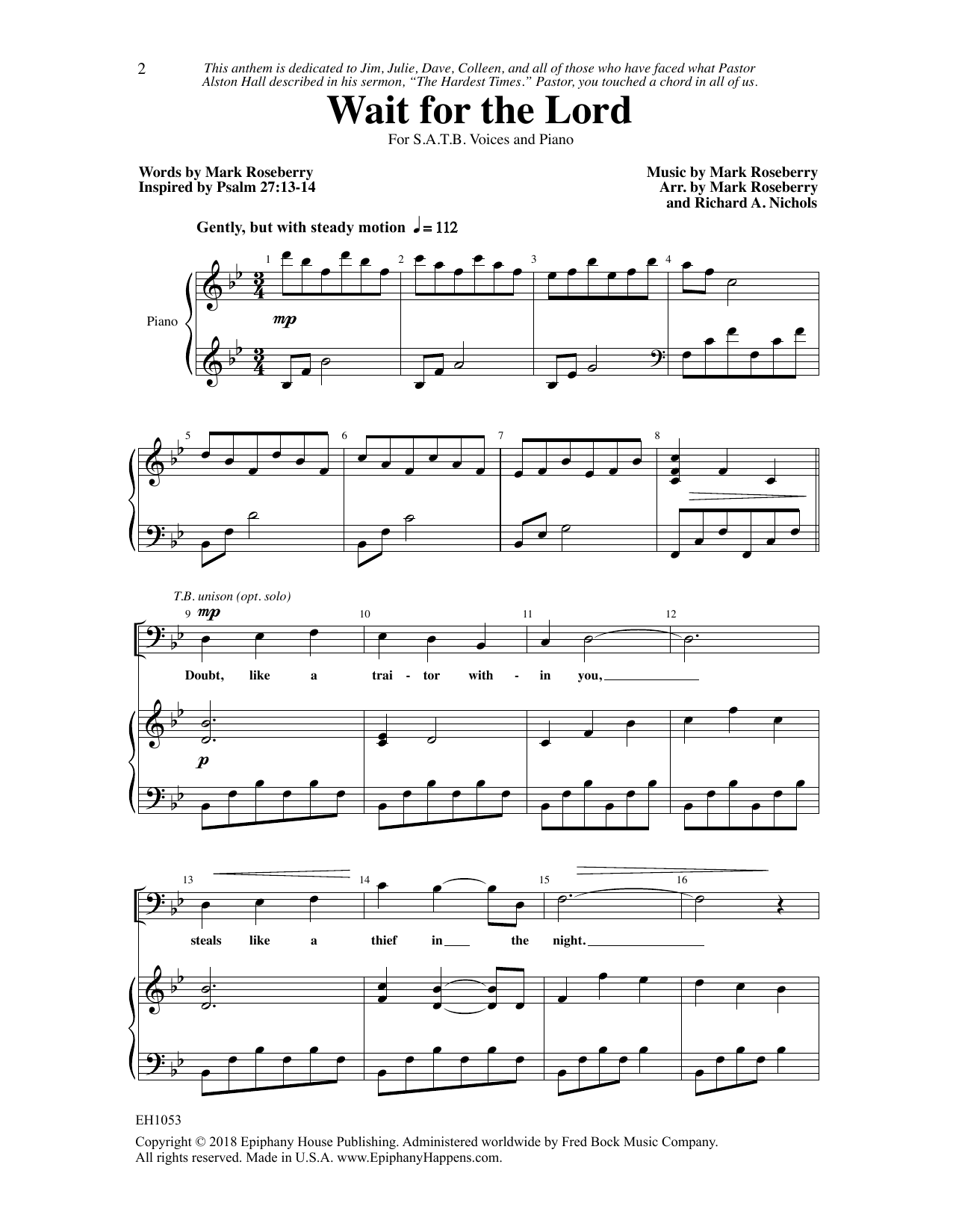 Mark Roseberry Wait for the Lord sheet music notes printable PDF score