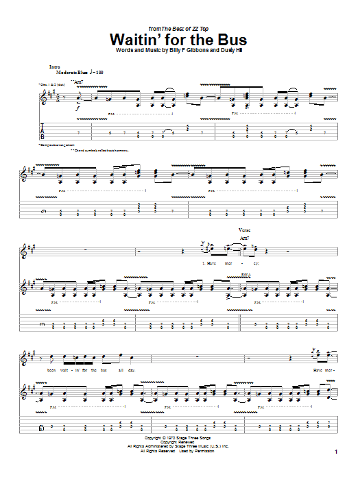 Download ZZ Top Waitin' For The Bus Sheet Music