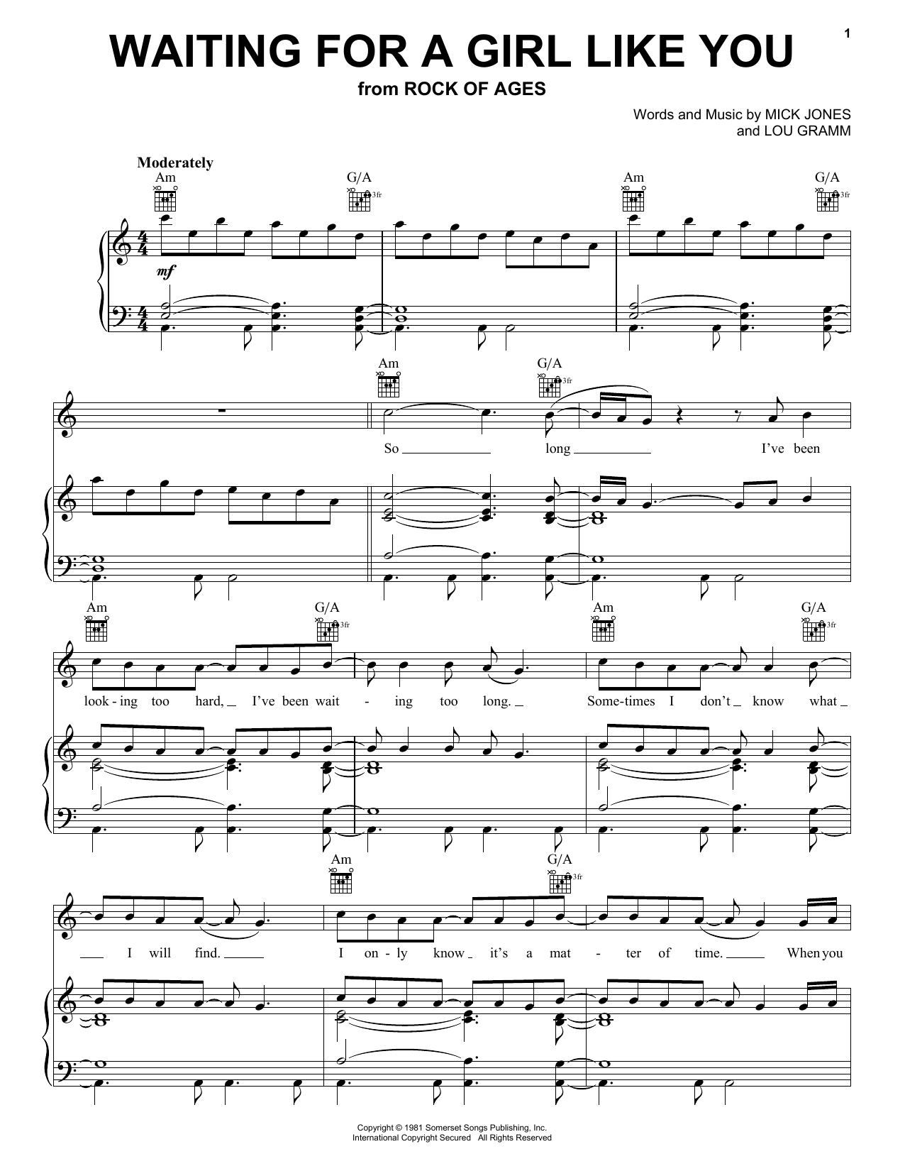 Download Foreigner Waiting For A Girl Like You Sheet Music