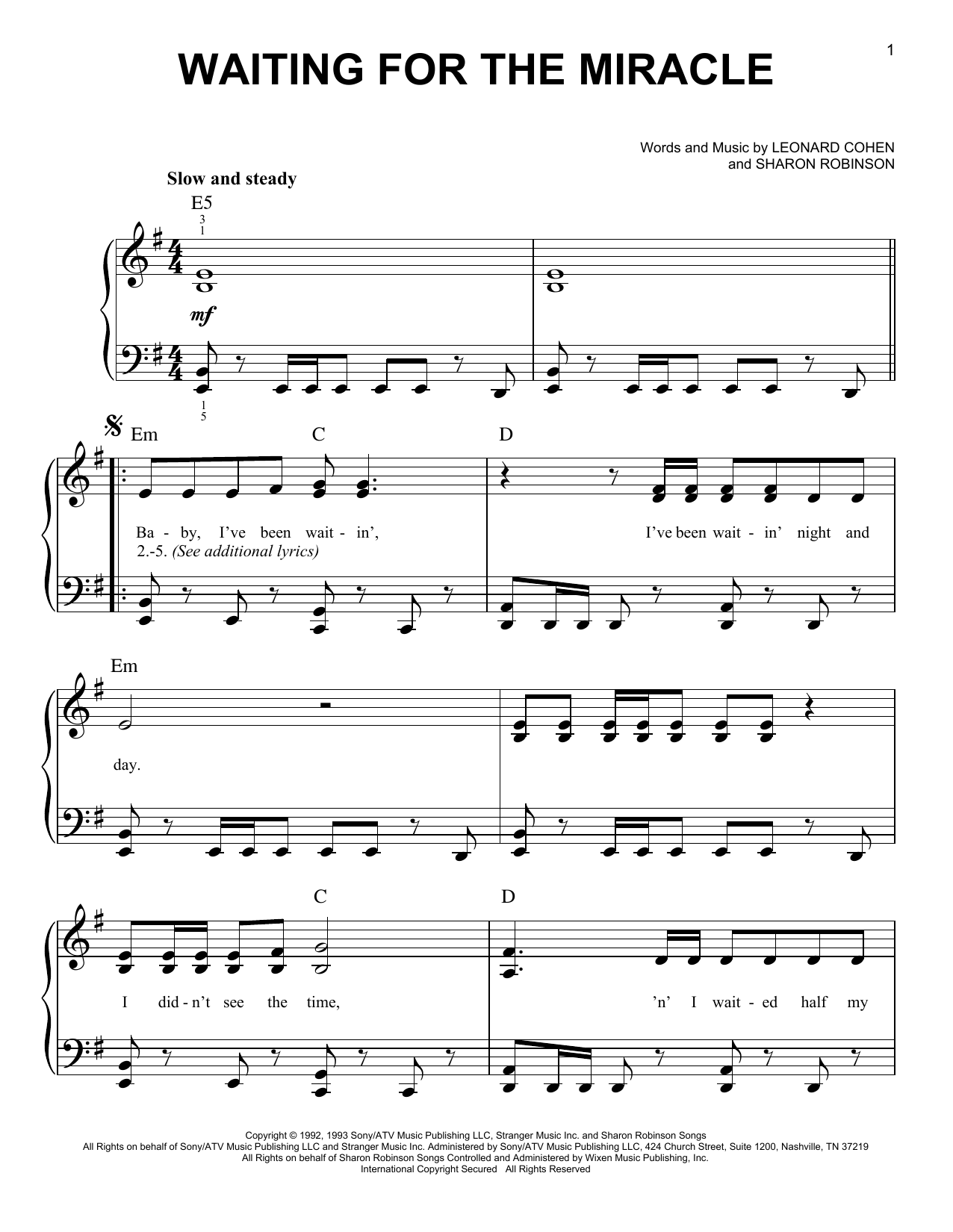 Download Leonard Cohen Waiting For The Miracle Sheet Music