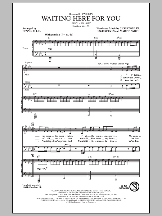 Download Dennis Allen Waiting Here For You Sheet Music