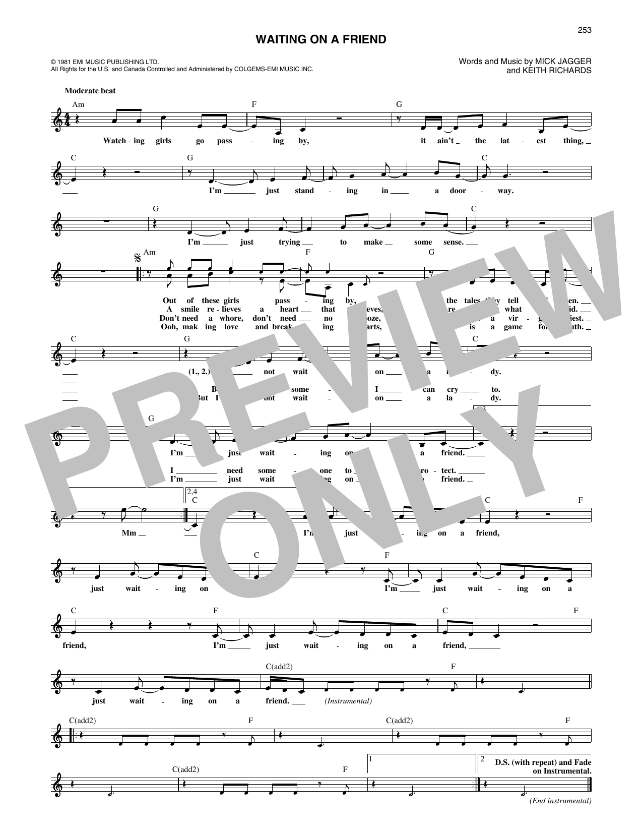 Download The Rolling Stones Waiting On A Friend Sheet Music
