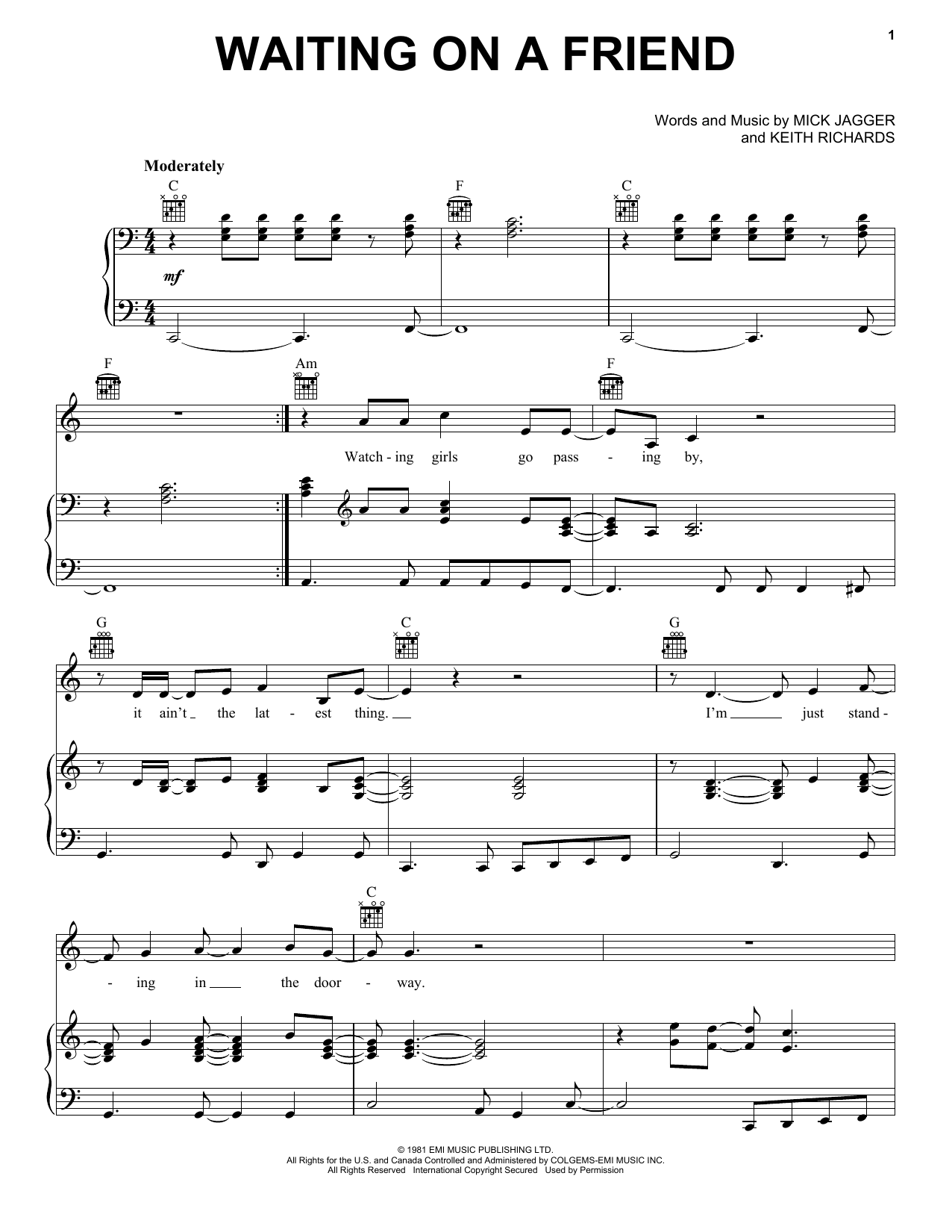 Download The Rolling Stones Waiting On A Friend Sheet Music