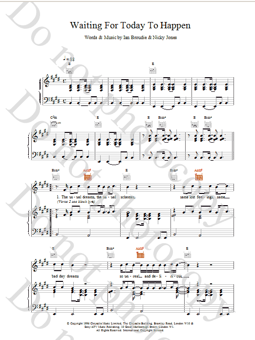 The Lightning Seeds Waiting For Today To Happen sheet music notes printable PDF score