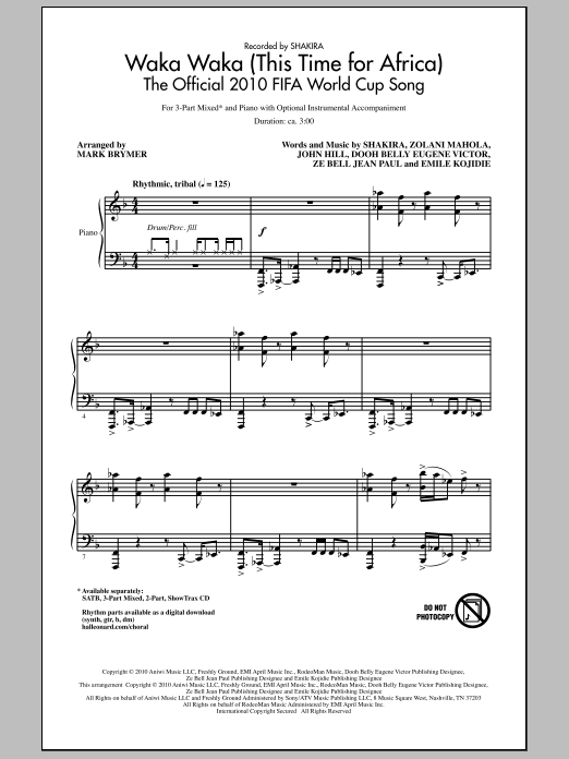 Download Mark Brymer Waka Waka (This Time For Africa) - The Sheet Music