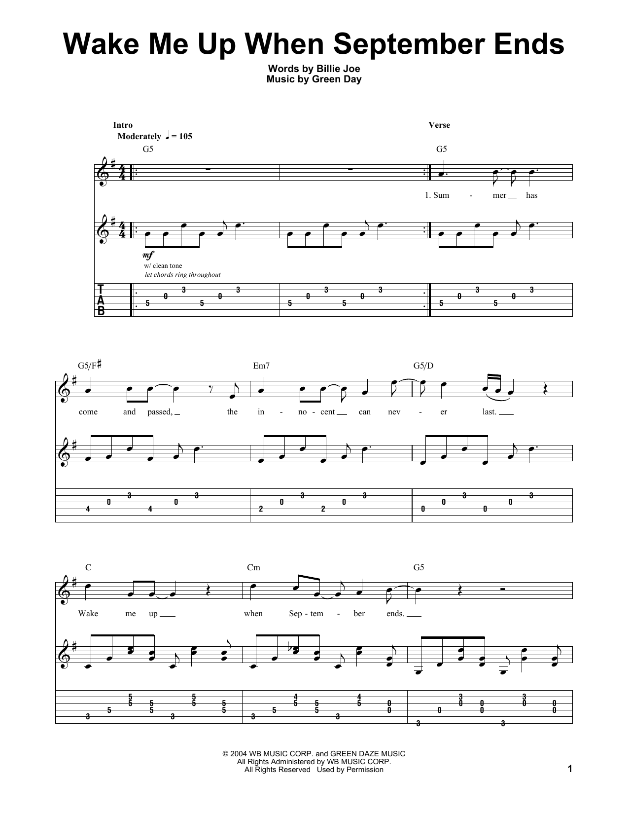 Download Green Day Wake Me Up When September Ends Sheet Music