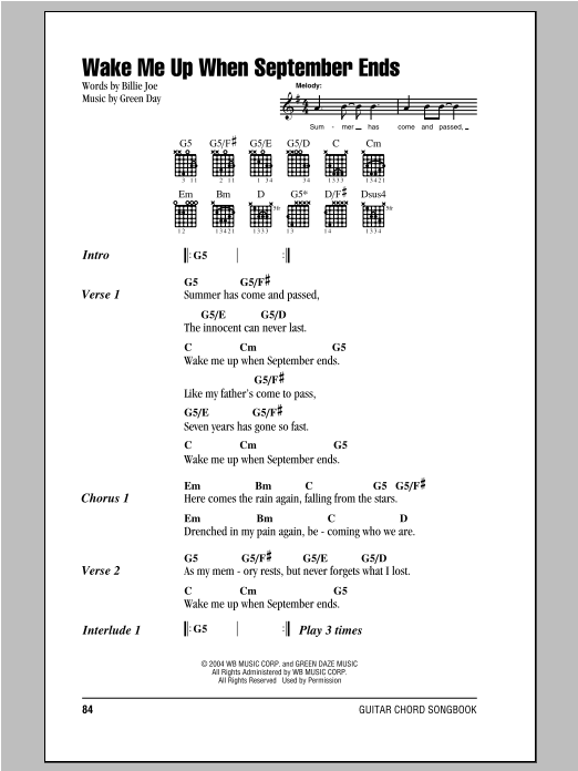 Download Green Day Wake Me Up When September Ends Sheet Music