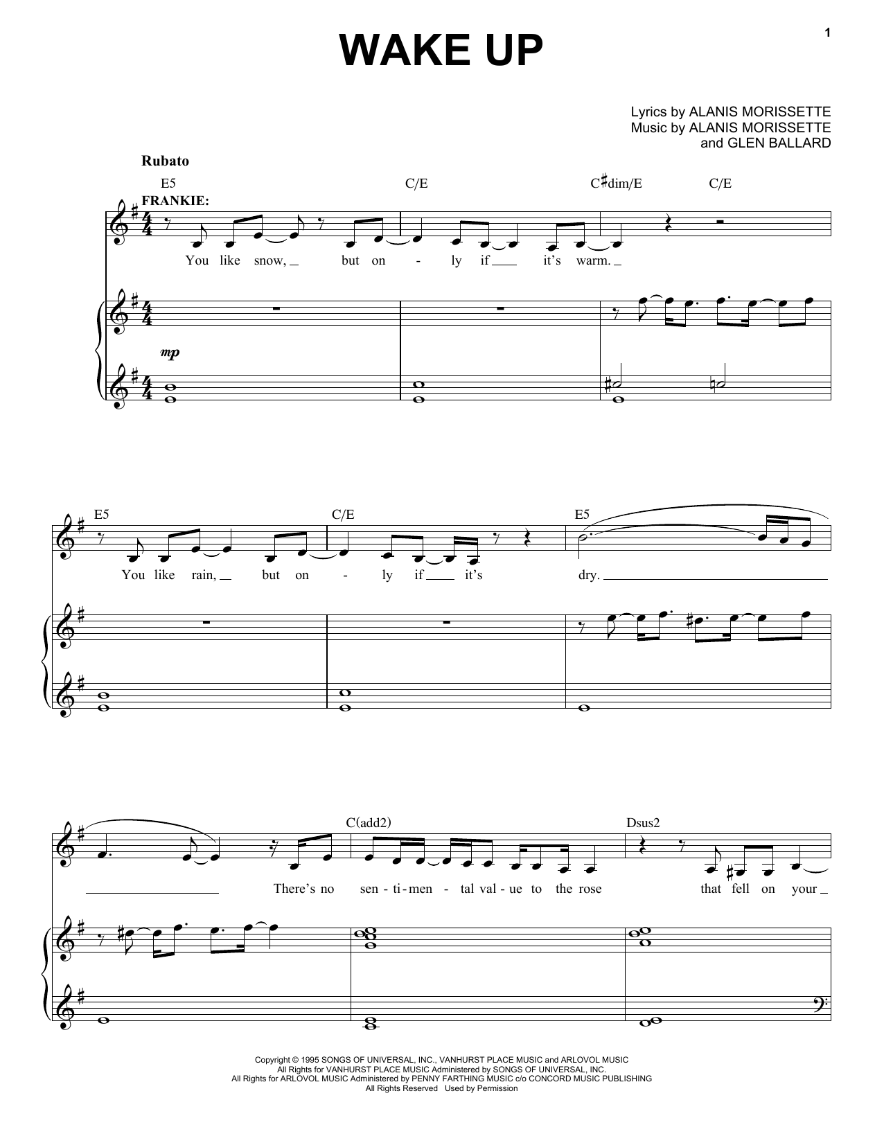 Download Alanis Morissette Wake Up (from Jagged Little Pill The Mu Sheet Music