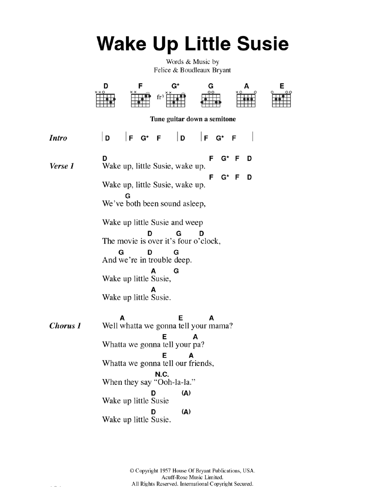 Download The Everly Brothers Wake Up Little Susie Sheet Music