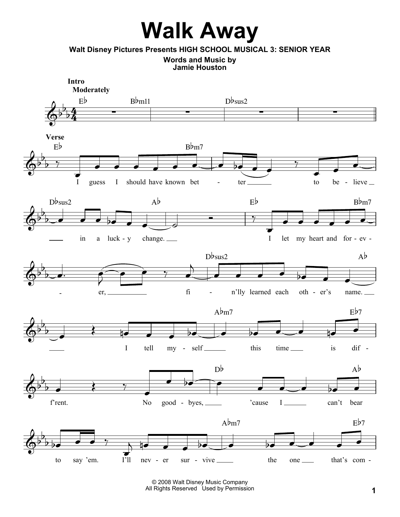 Download High School Musical 3 Walk Away Sheet Music