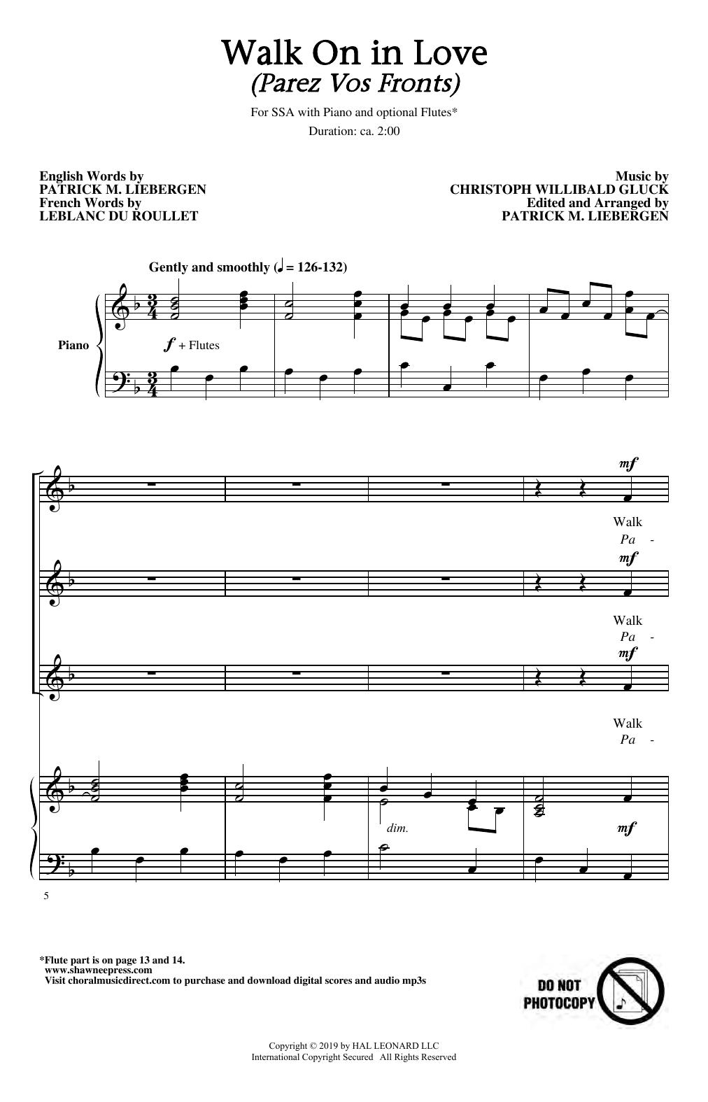 Download Christoph Willibald Gluck Walk On In Love (Parez Vos Fronts) (arr Sheet Music