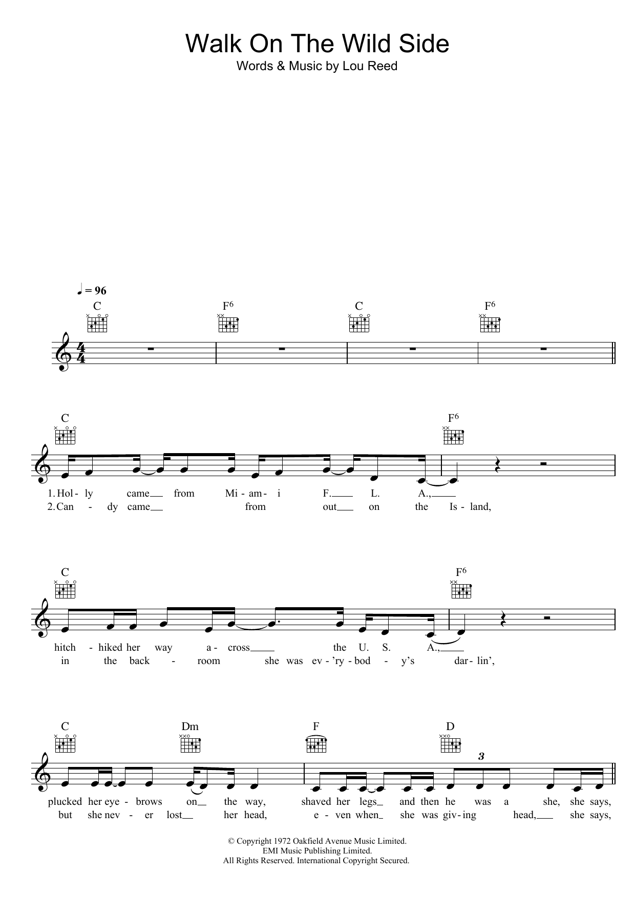 Download Lou Reed Walk On The Wild Side Sheet Music