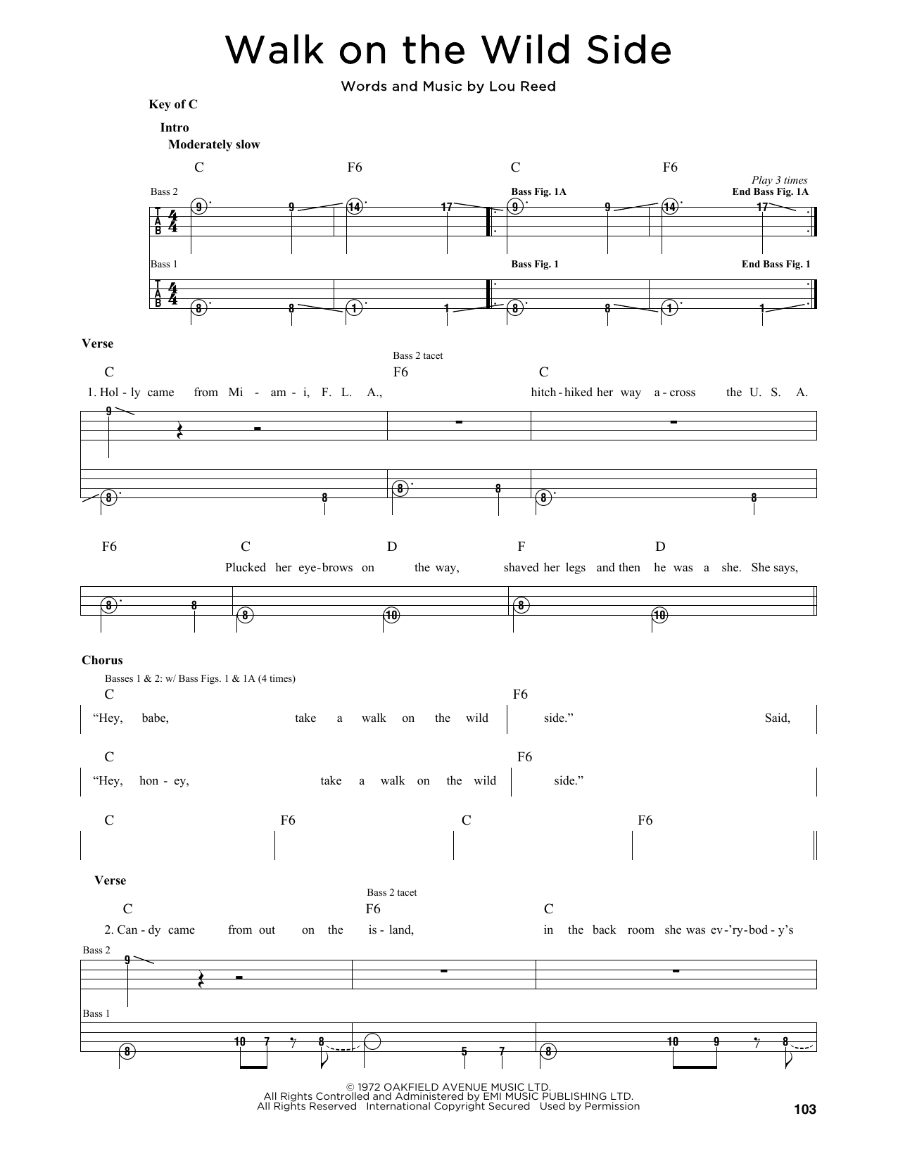 Download Lou Reed Walk On The Wild Side Sheet Music