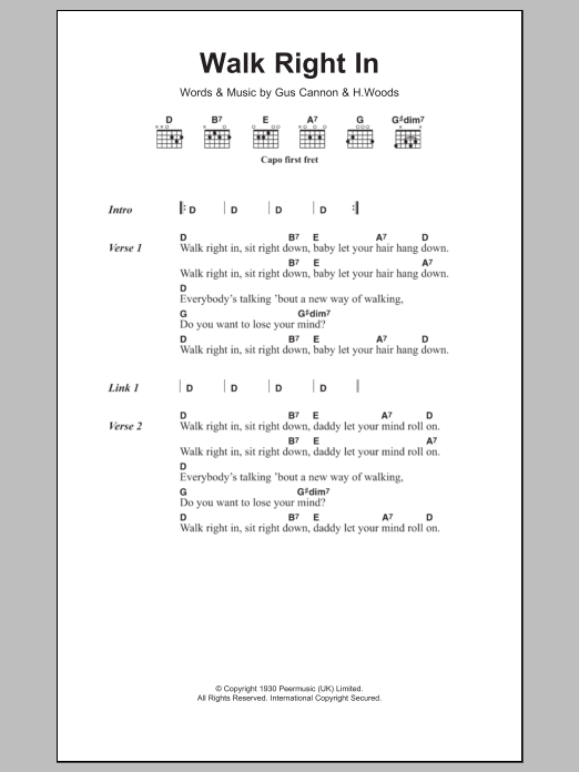 Download The Rooftop Singers Walk Right In Sheet Music