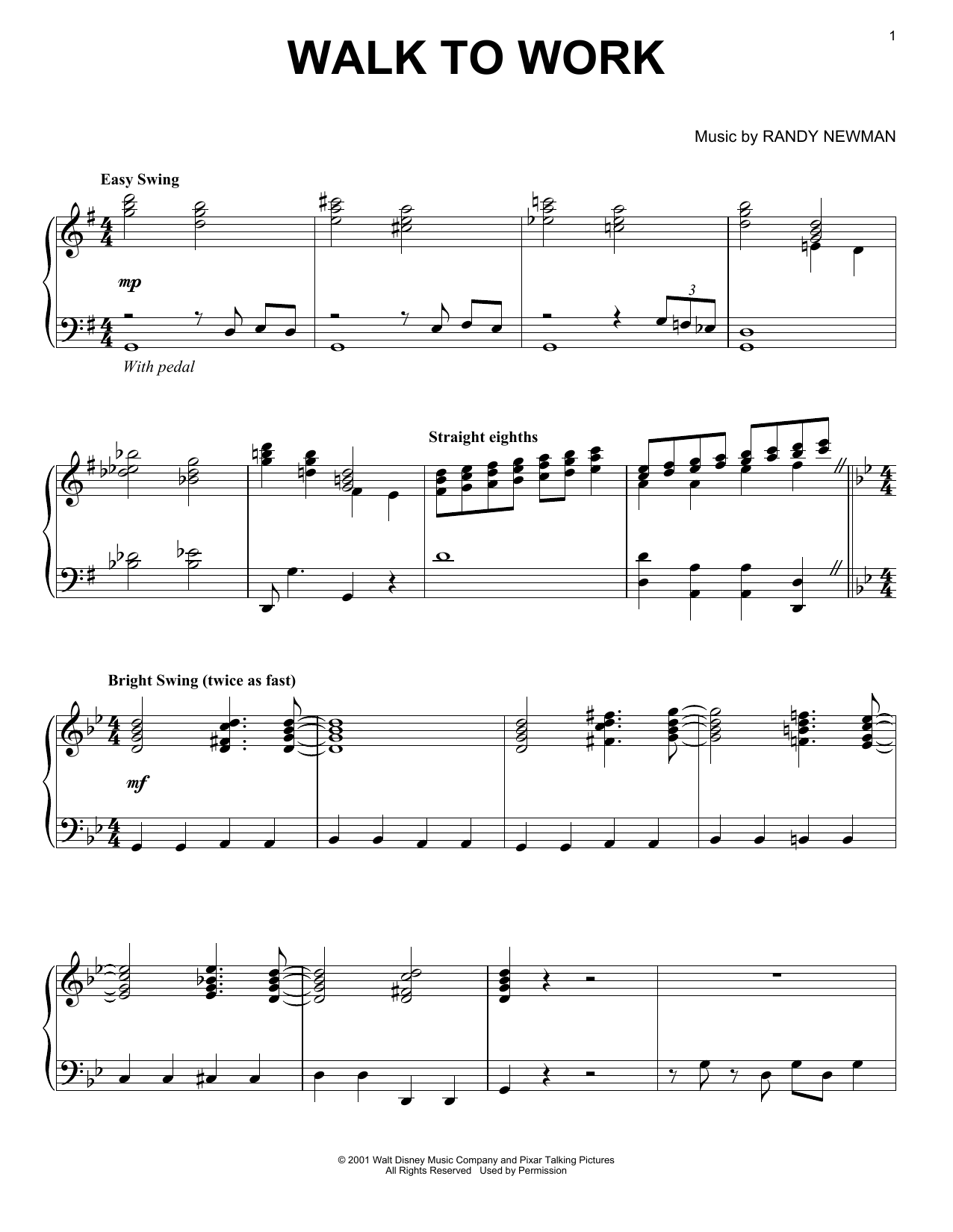 Download Randy Newman Walk To Work (from Monsters, Inc.) Sheet Music