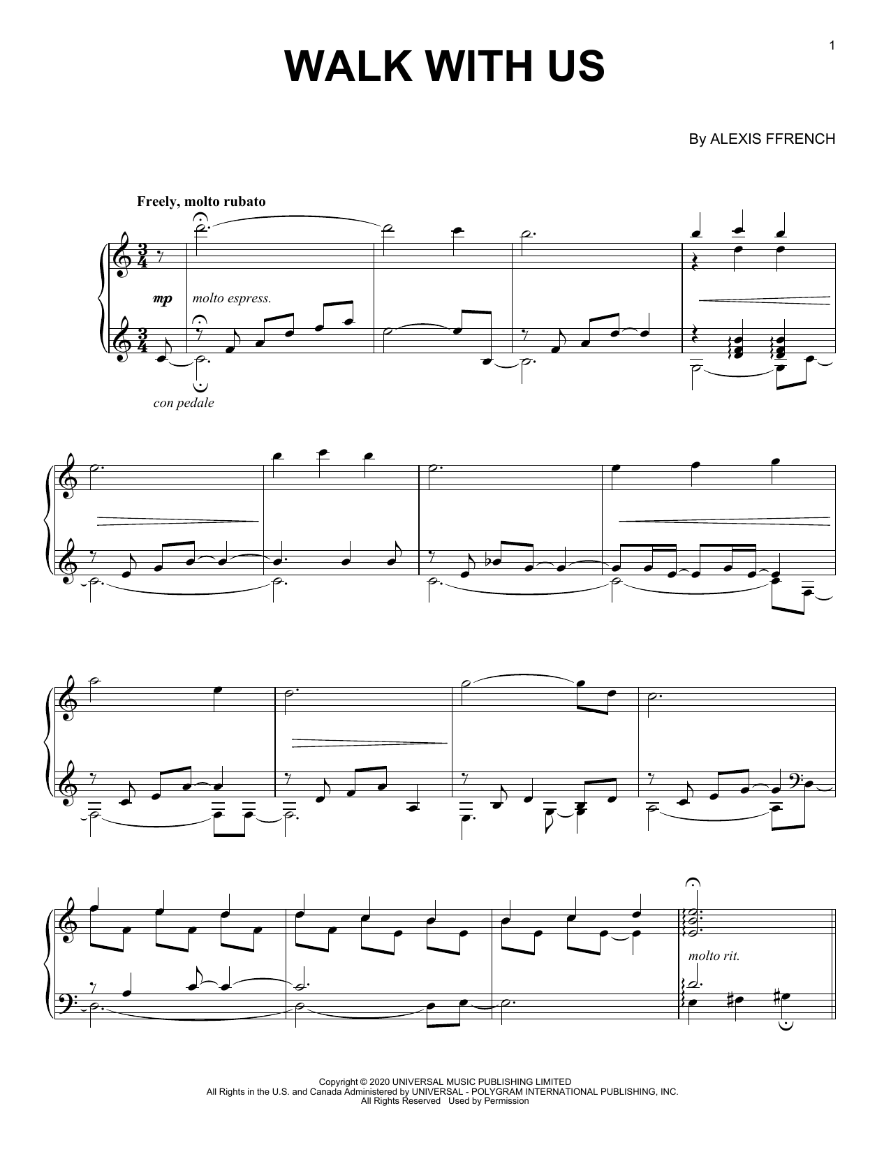 Download Alexis Ffrench Walk With Us Sheet Music