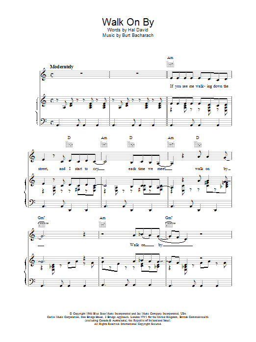 Burt Bacharach Walk On By sheet music notes printable PDF score