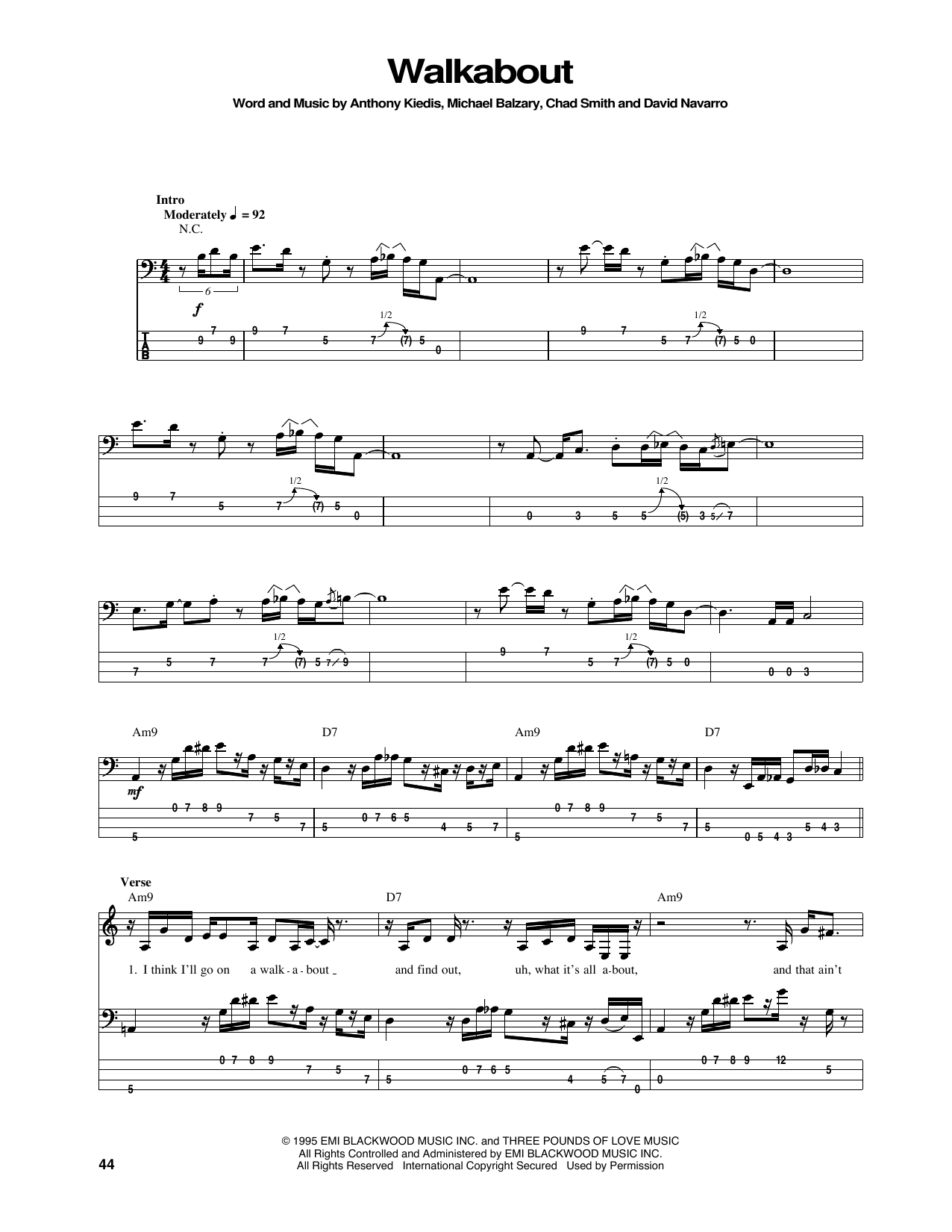 Download Red Hot Chili Peppers Walkabout Sheet Music