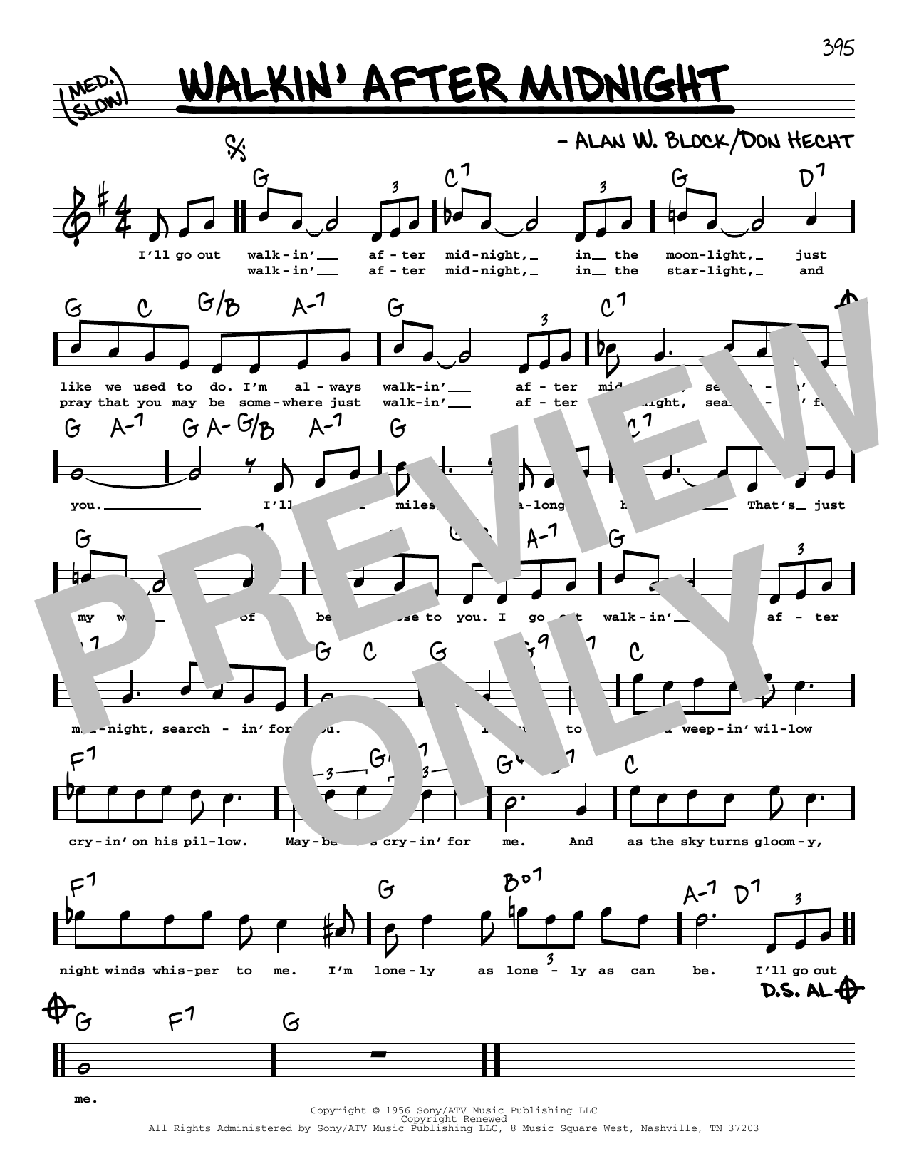 Download Patsy Cline Walkin' After Midnight (High Voice) Sheet Music
