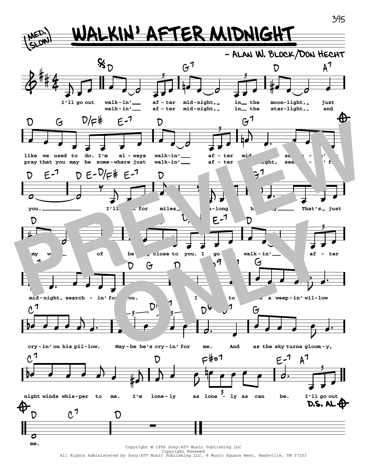 Download Patsy Cline Walkin' After Midnight (Low Voice) Sheet Music
