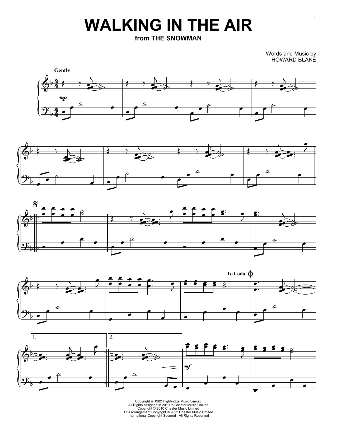 Download Howard Blake Walking In The Air (theme from The Snow Sheet Music