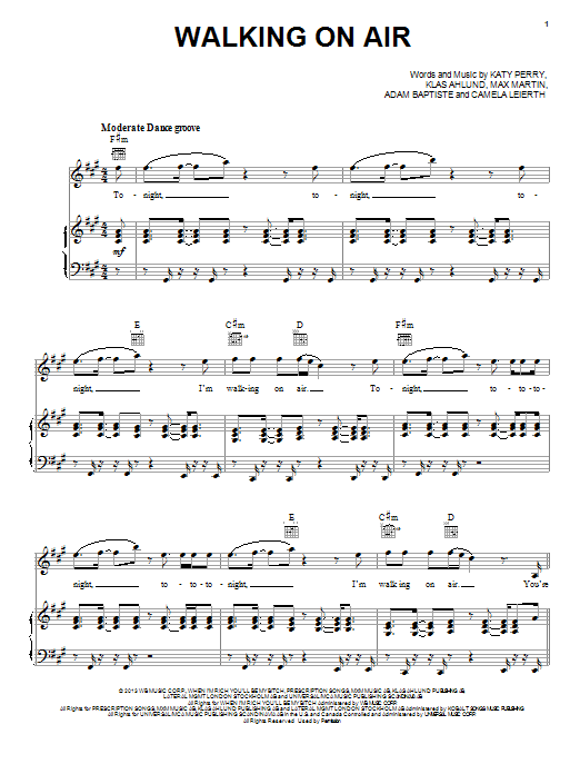 Download Katy Perry Walking On Air Sheet Music