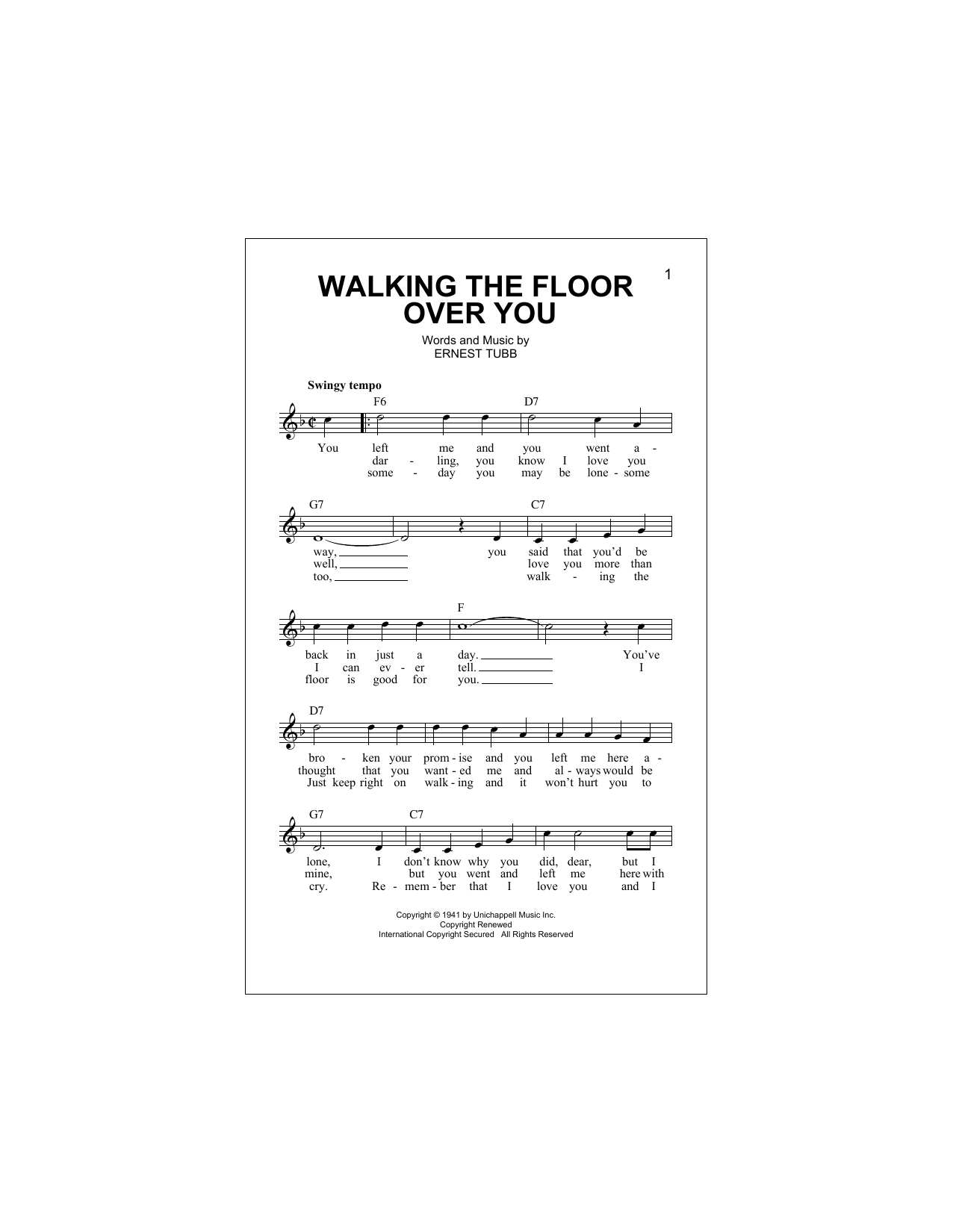 Download Ernest Tubb Walking The Floor Over You Sheet Music