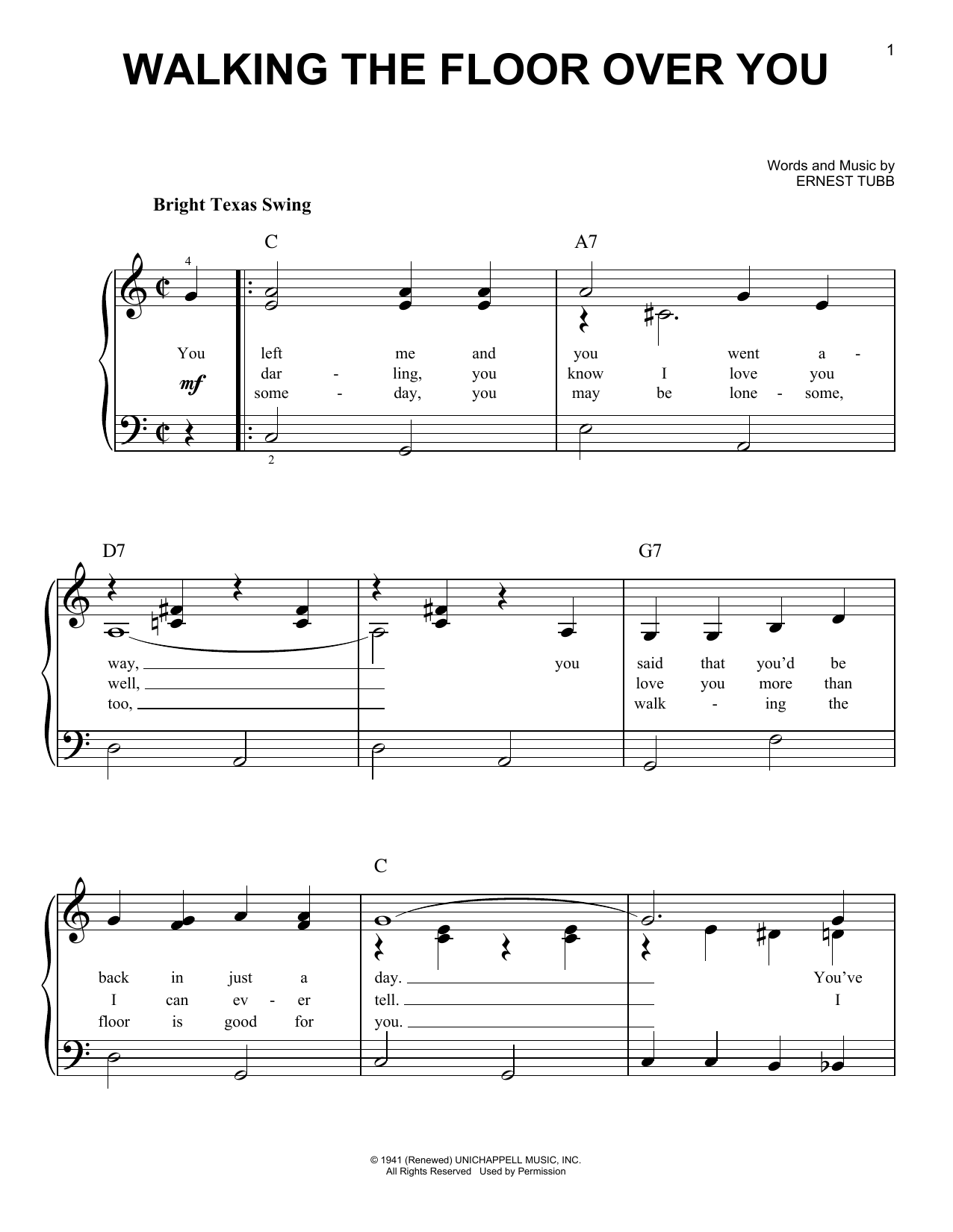 Download Ernest Tubb Walking The Floor Over You Sheet Music