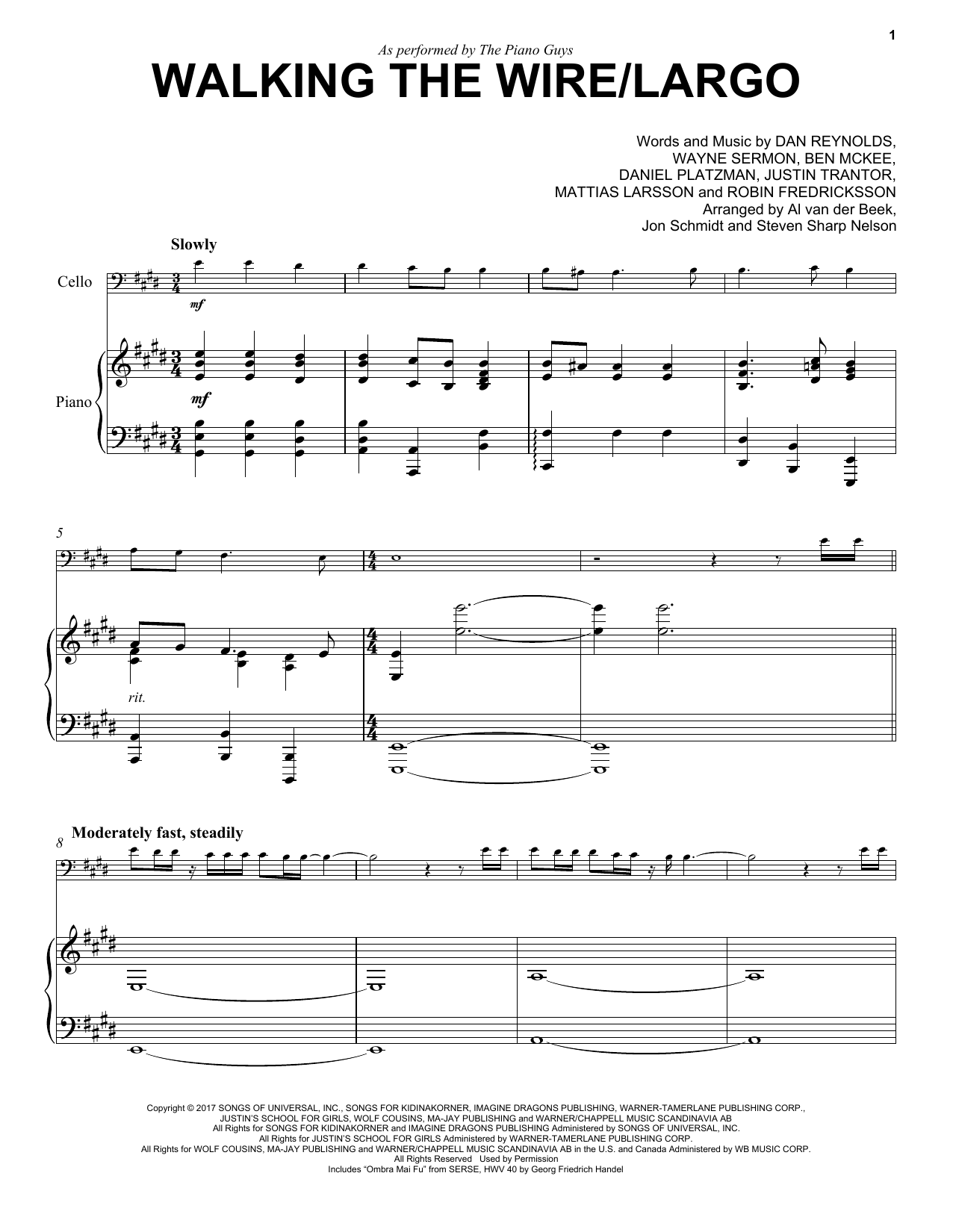 Download The Piano Guys Walking The Wire / Largo Sheet Music