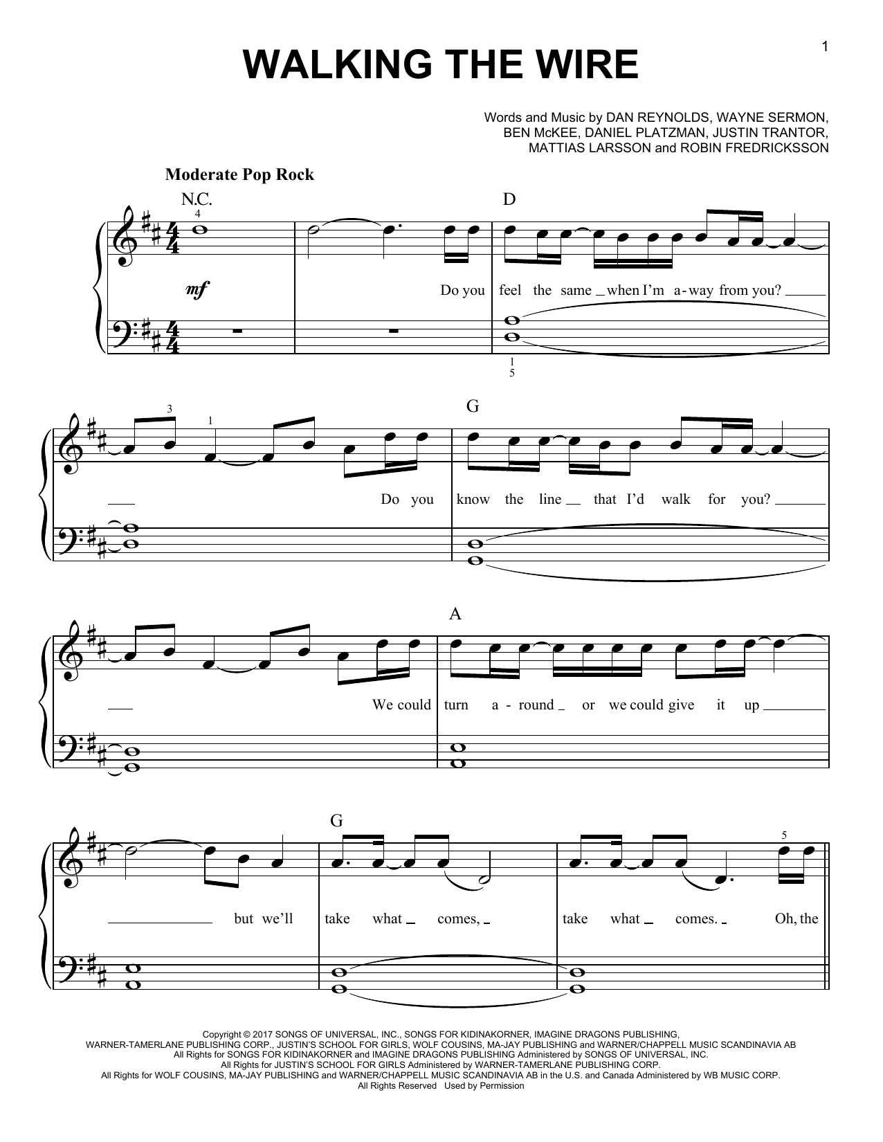 Download Imagine Dragons Walking The Wire Sheet Music