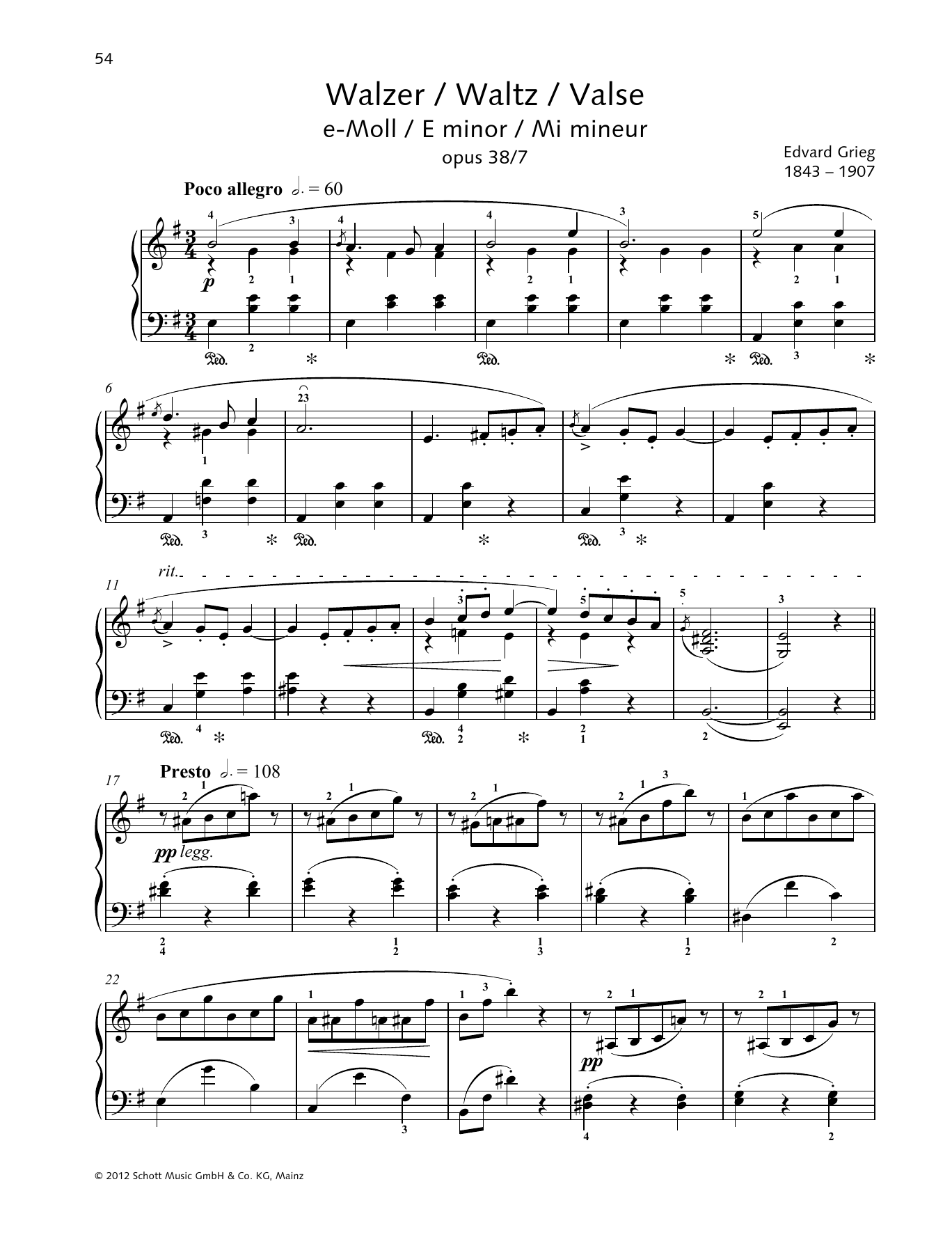 Download Edvard Grieg Waltz E minor Sheet Music
