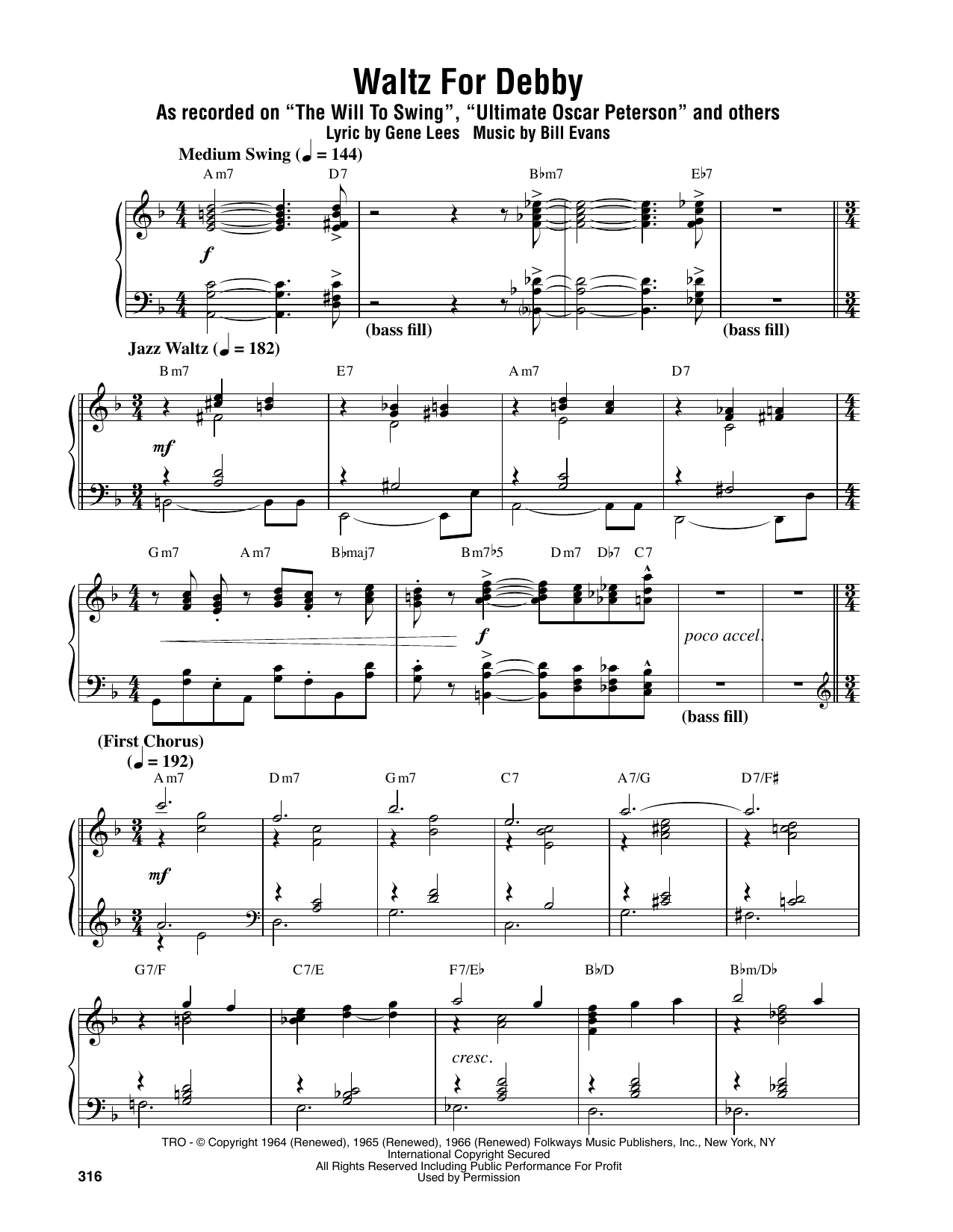 Download Oscar Peterson Waltz For Debby Sheet Music
