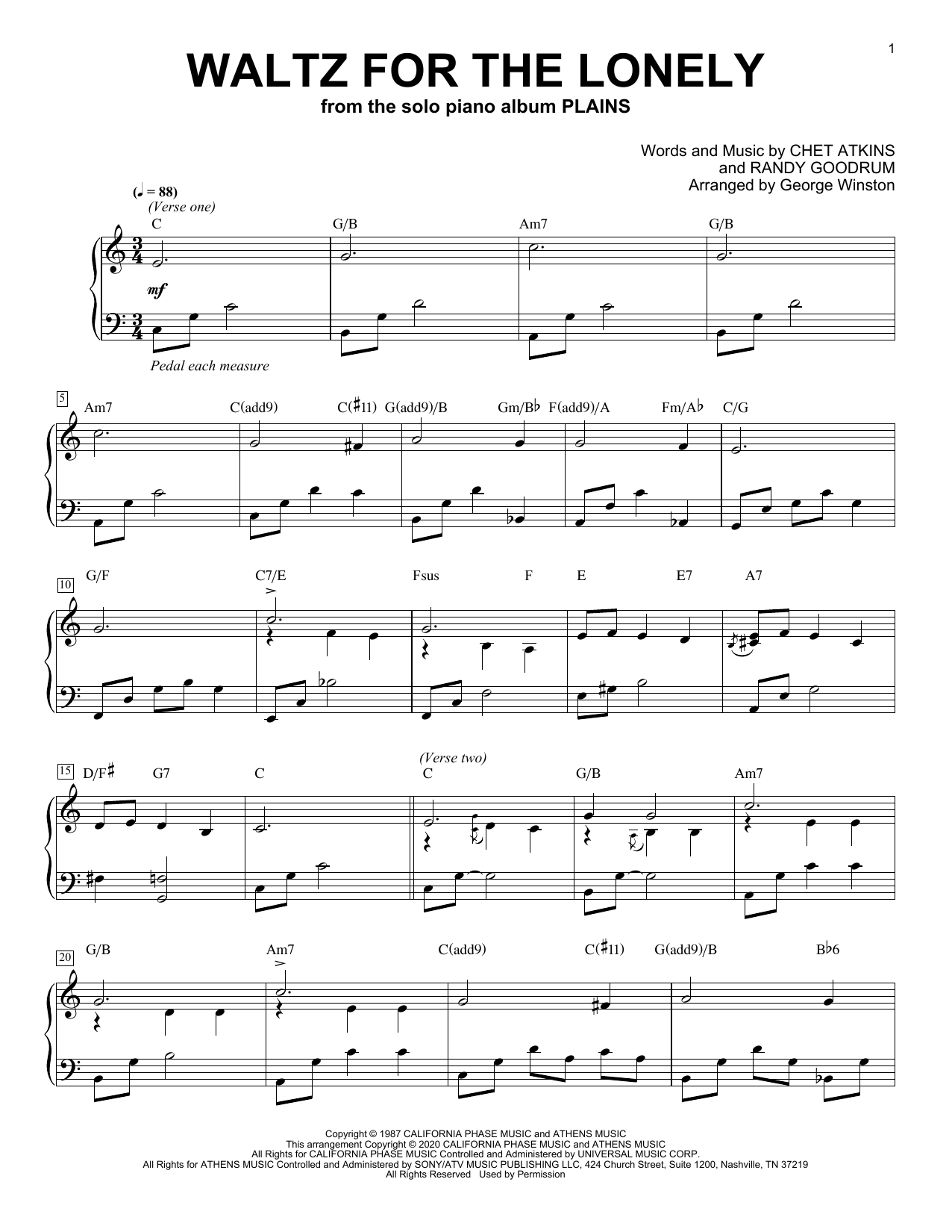Download George Winston Waltz For The Lonely Sheet Music