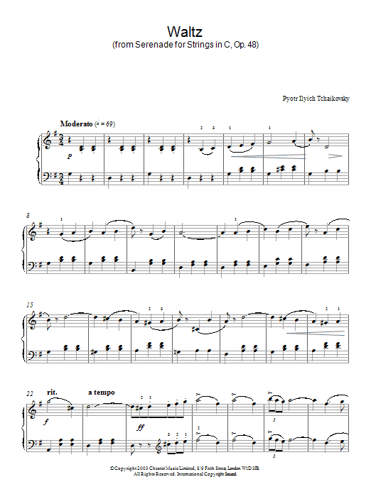 Download Pyotr Ilyich Tchaikovsky Waltz (from Serenade for Strings In C, Sheet Music