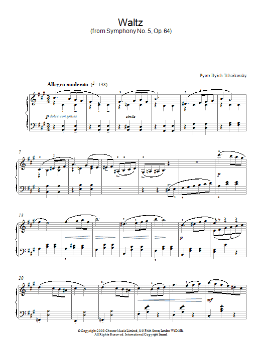 Download Pyotr Ilyich Tchaikovsky Waltz (from Symphony No. 5, Op. 64) Sheet Music