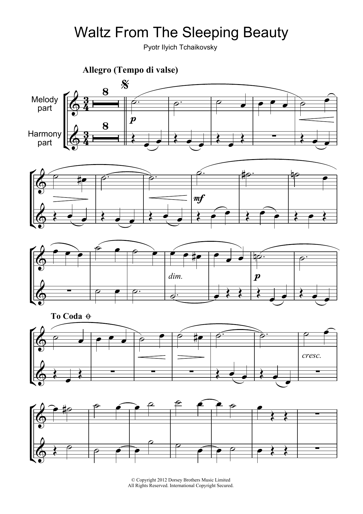 Download Pyotr Ilyich Tchaikovsky Waltz (from The Sleeping Beauty) Sheet Music