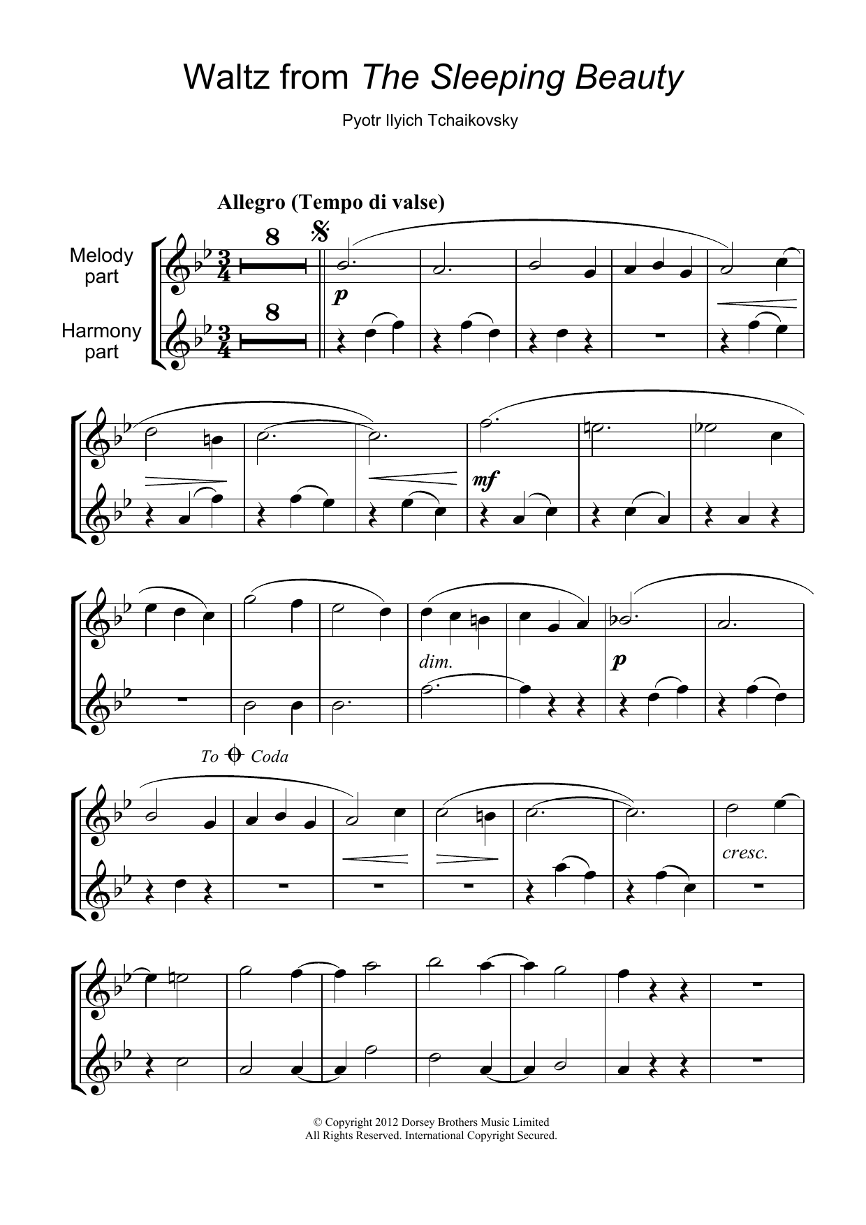 Download Pyotr Ilyich Tchaikovsky Waltz (from The Sleeping Beauty) Sheet Music