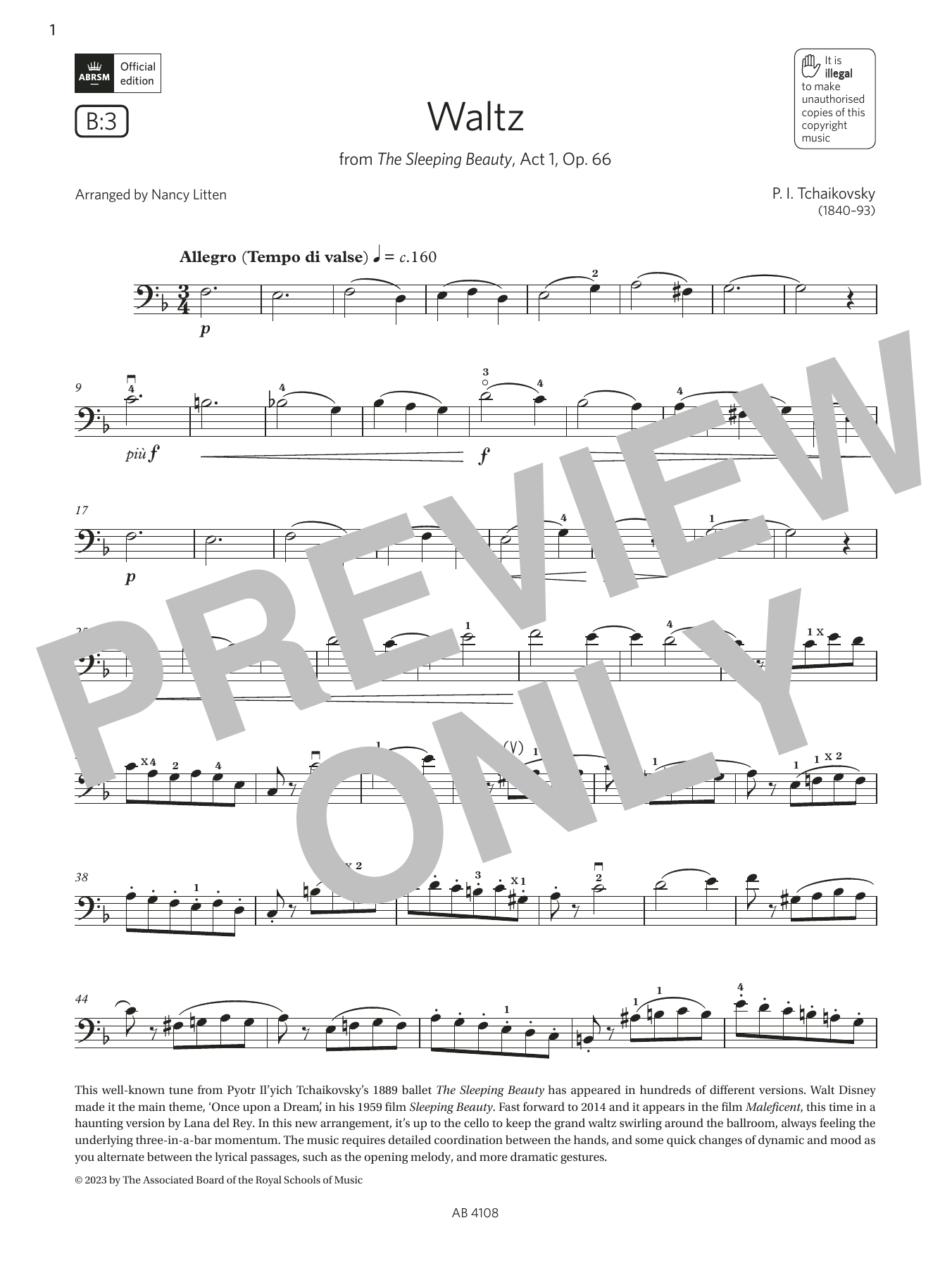 Download Pyotr Il'yich Tchaikovsky Waltz (Grade 5, B3, from the ABRSM Cell Sheet Music