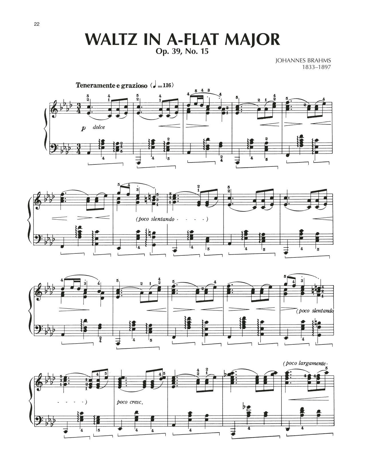 Download Johannes Brahms Waltz In A-Flat Major, Op. 39, No. 15 Sheet Music