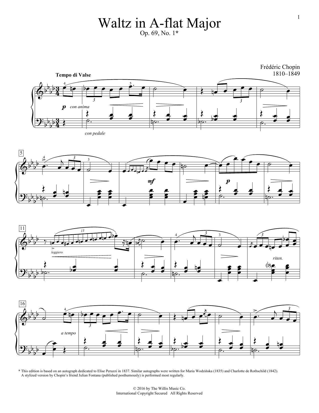 Download Frederic Chopin Waltz In A-Flat Major, Op. 69, No. 1 Sheet Music
