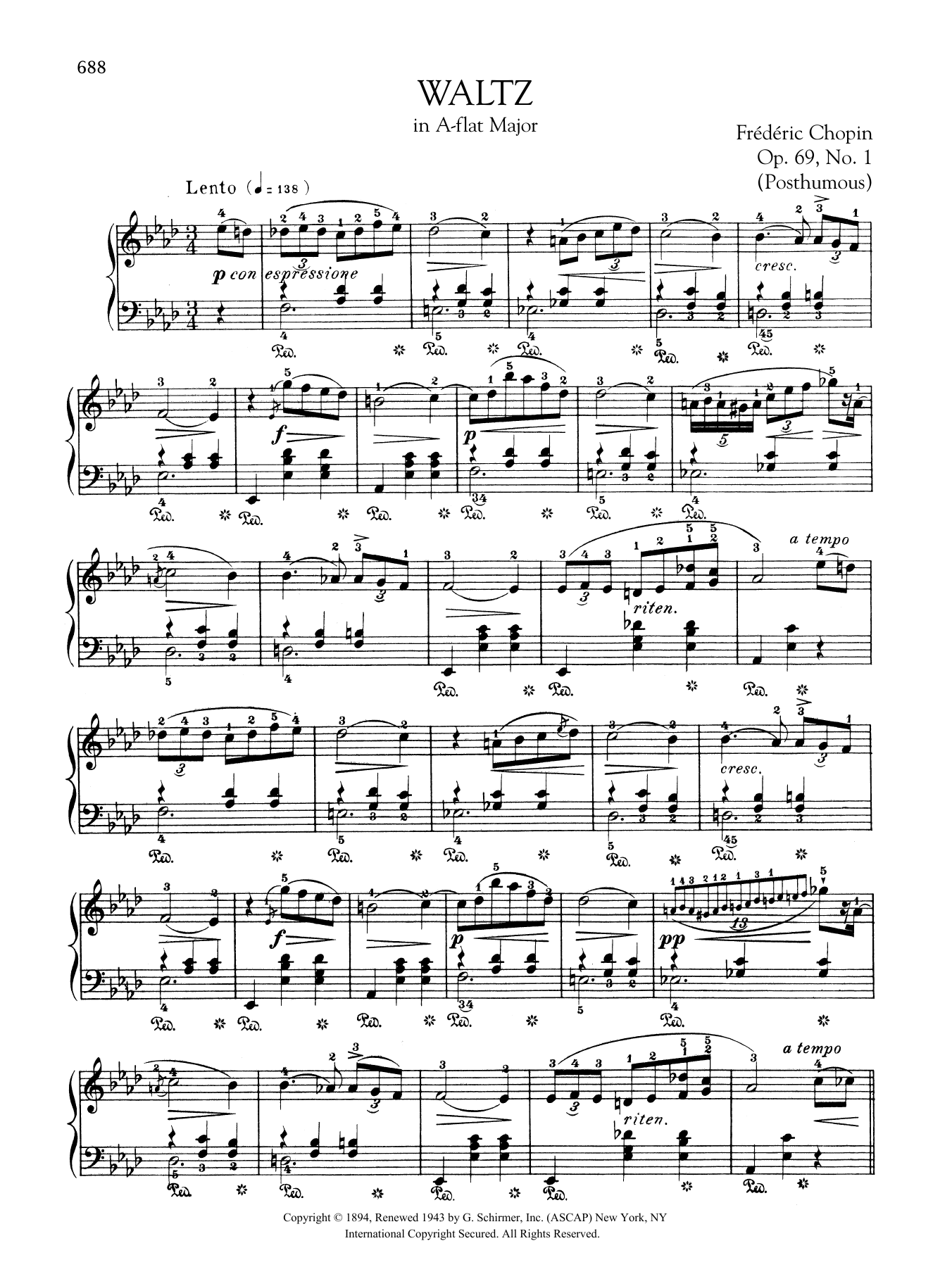 Download Frederic Chopin Waltz in A-flat Major, Op. 69, No. 1 (P Sheet Music