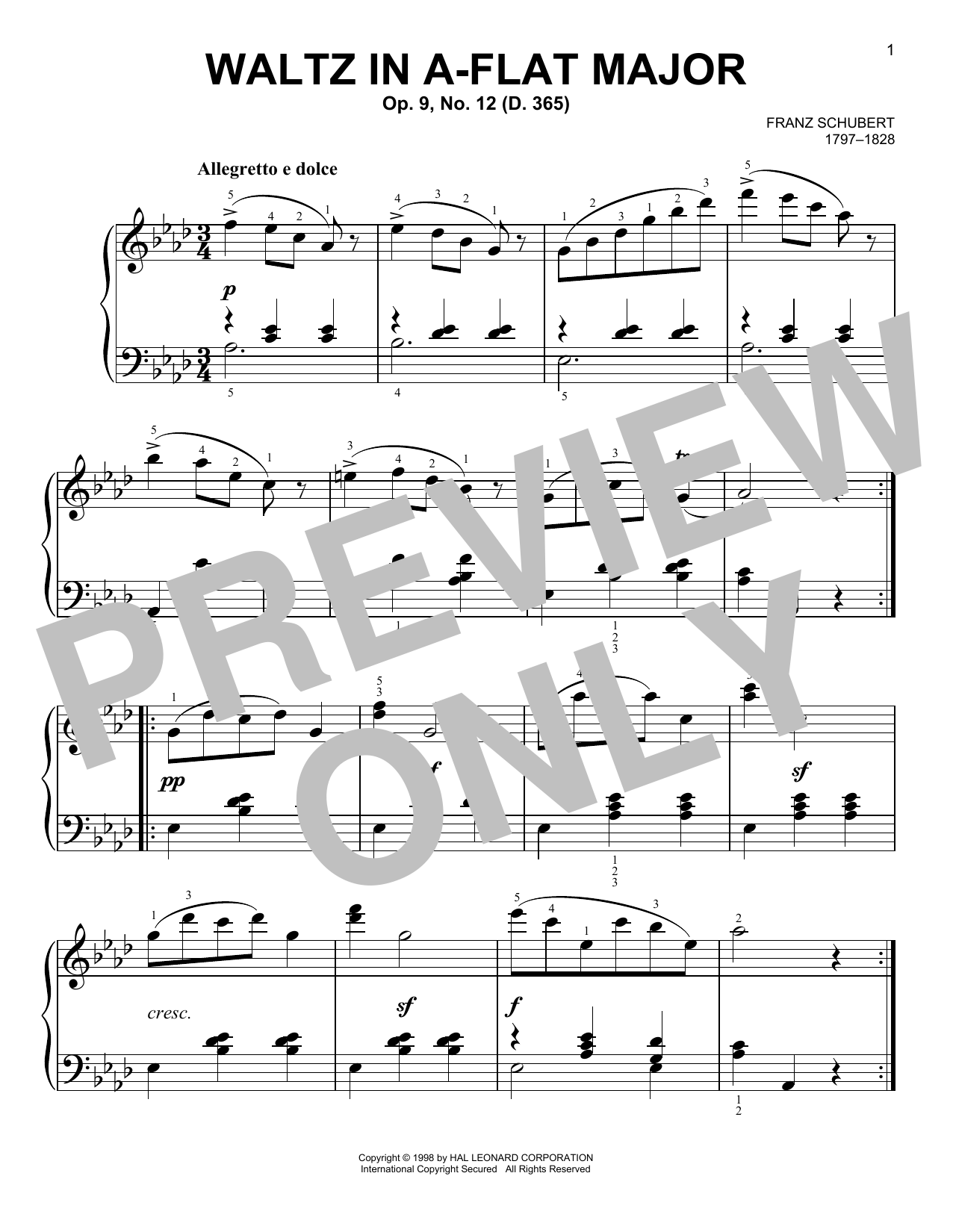 Download Franz Schubert Waltz In A-Flat Major, Op. 9, No. 12 Sheet Music