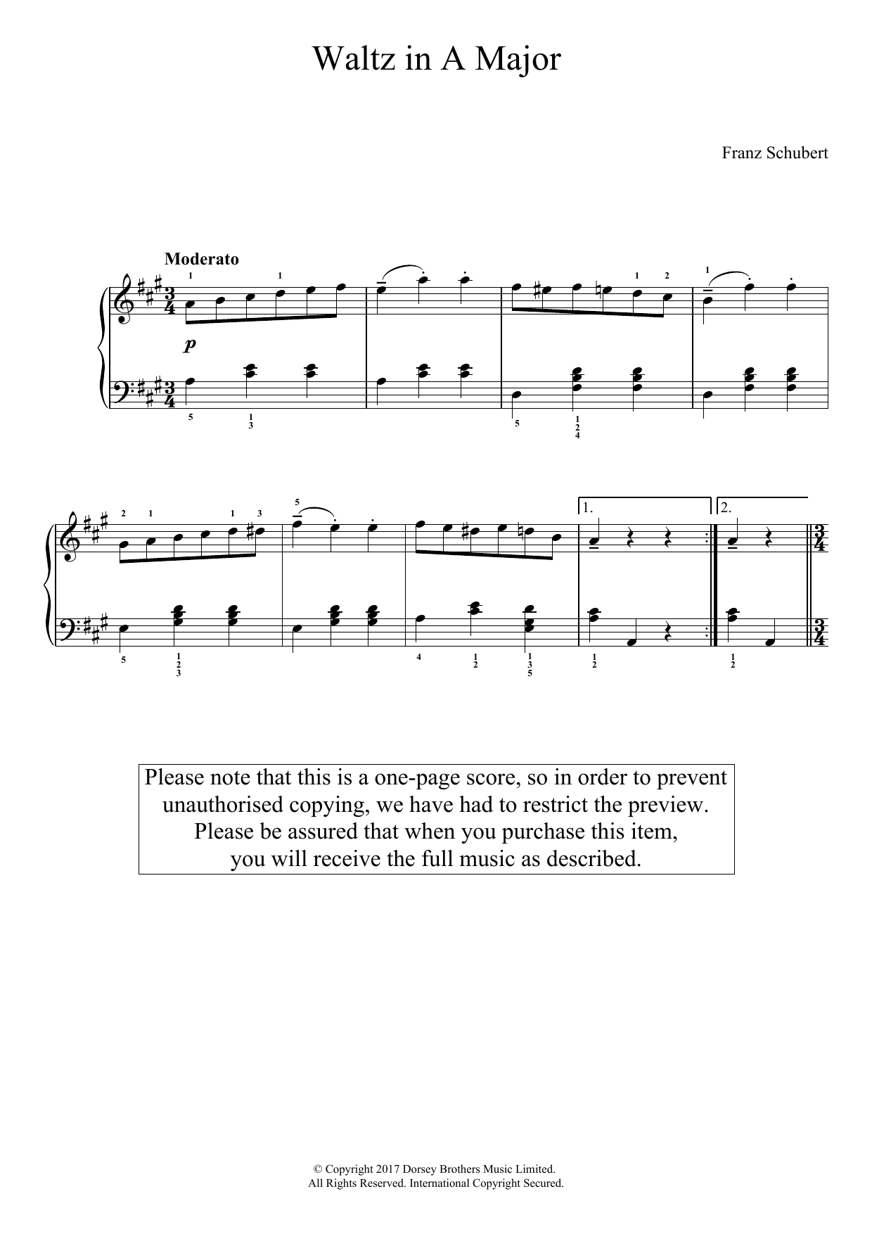 Download Franz Schubert Waltz In A Major Sheet Music