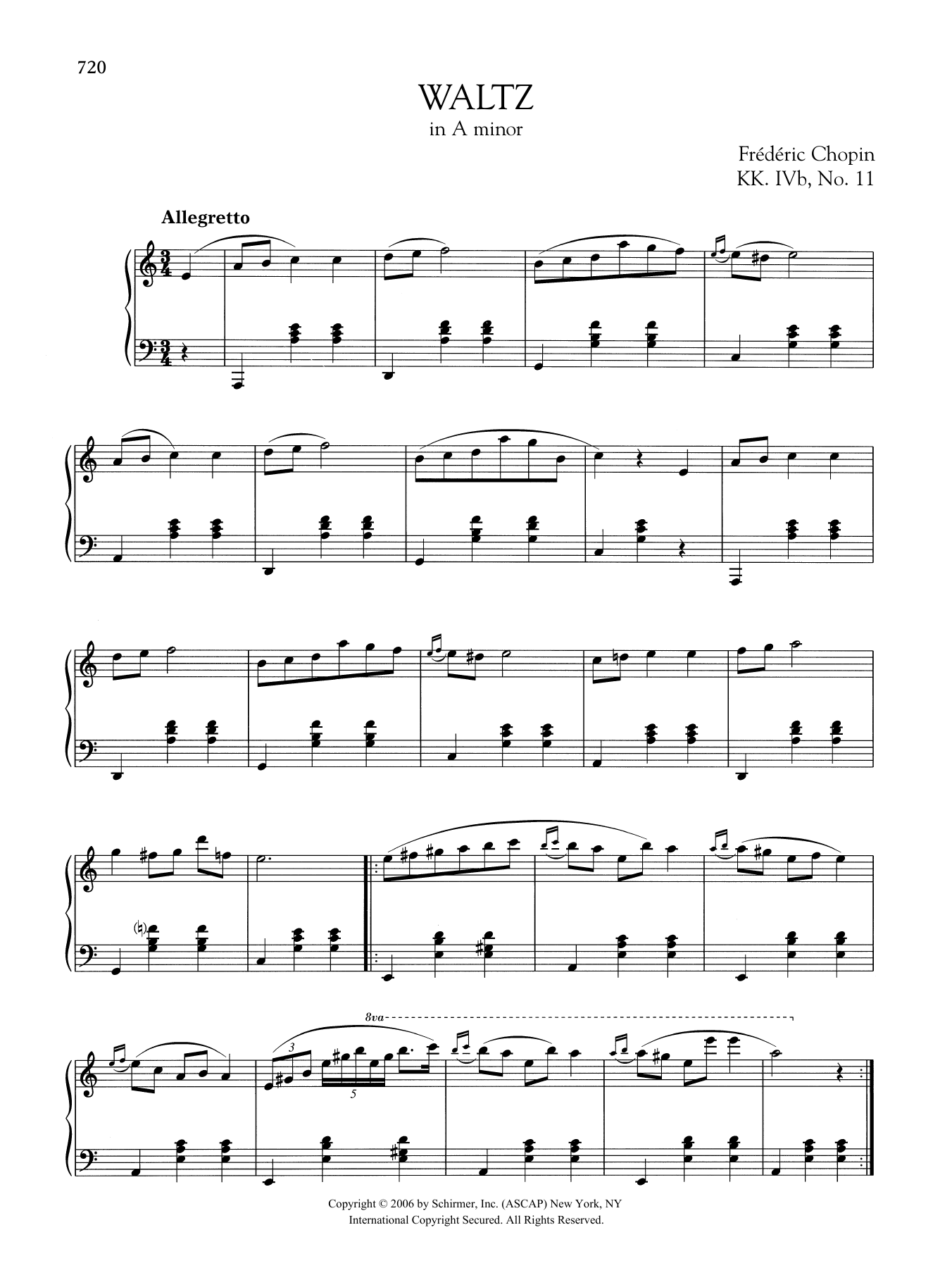 Download Frederic Chopin Waltz in A minor, KK. IVb, No. 11 Sheet Music