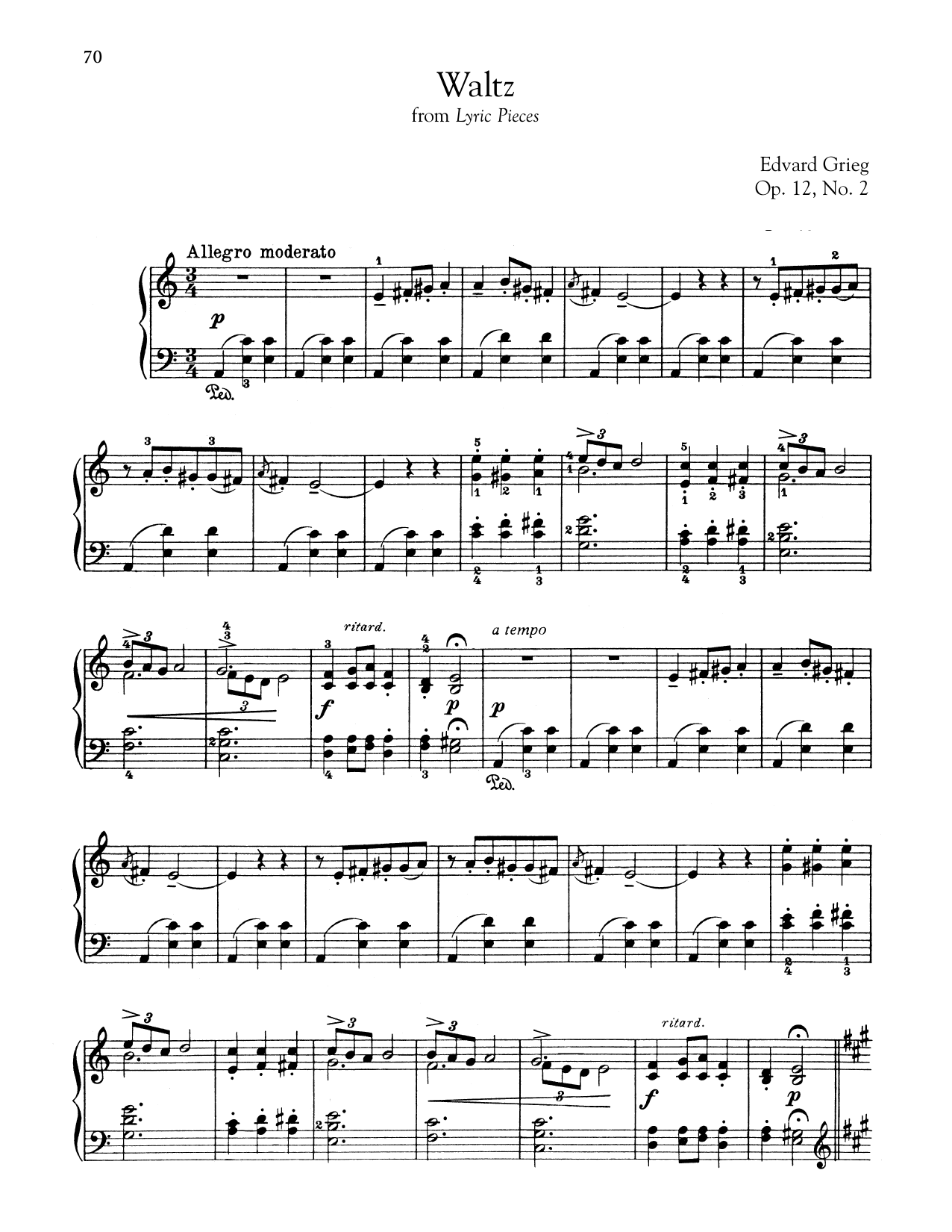 Download Edvard Grieg Waltz In A Minor, Op. 12, No. 2 Sheet Music